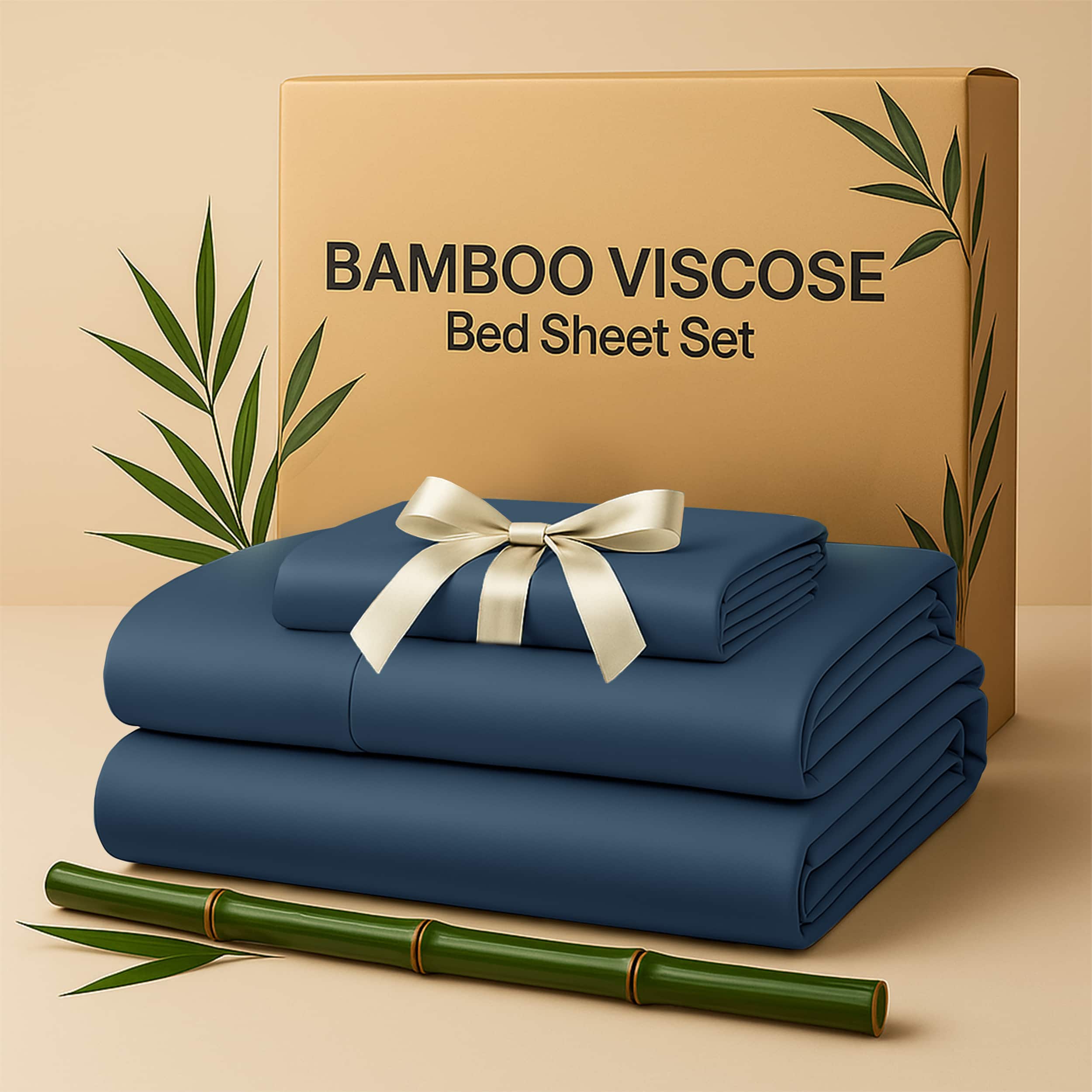 Lux Decor Collection - Rayon from Bamboo Blend Twin Bed Sheets, 4-Piece Cooling Sheet Set with 16-Inch Deep Pockets - Navy Blue