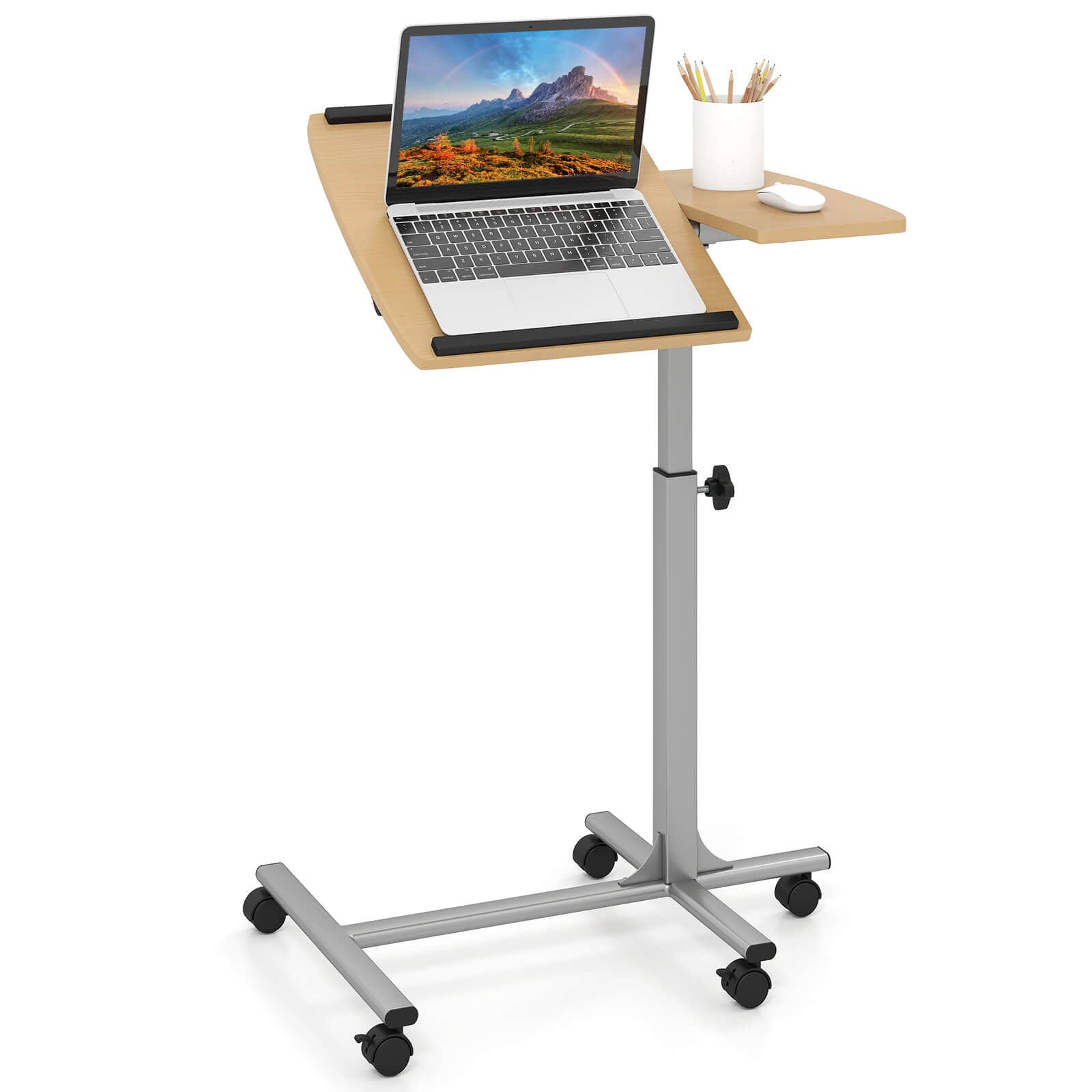 Costway - Mobile Standing Desk Height Adjustable Sit to Stand Laptop Desk - Natural