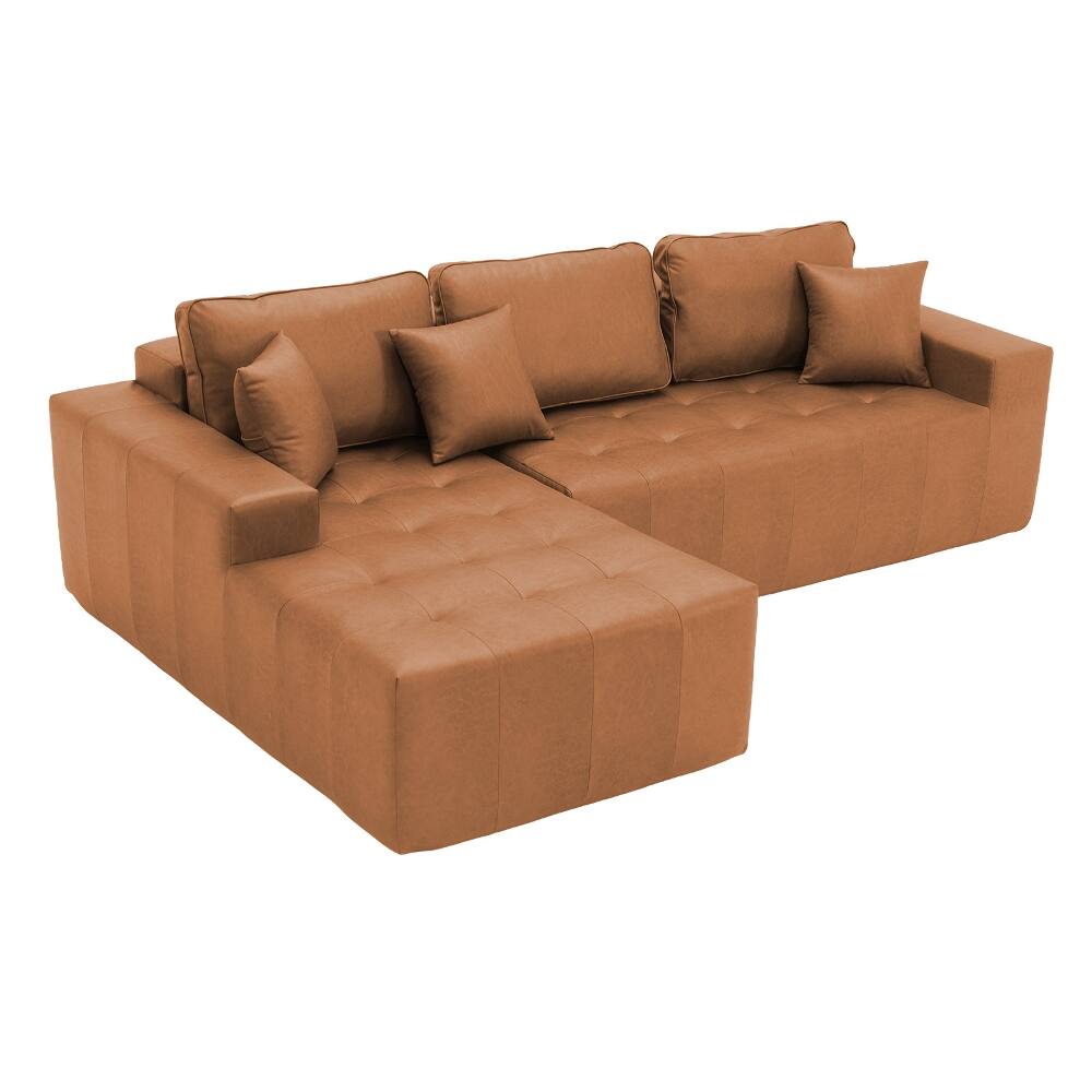 Alt View 1. Loheer - Loheer Faux Leather Corner Chaise Sofa L-Shaped Sectional Couch Convertible Sofa Bed Light Brown - Light Brown.