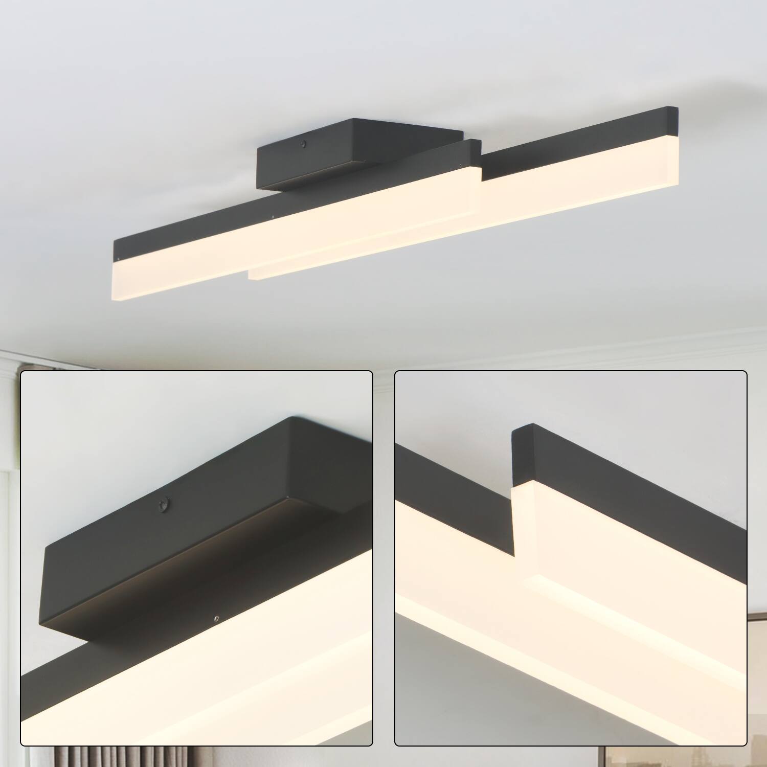 Alt View 1. Umeiluce - Modern Hardwired LED Flush Mount Light Warm Light Switch Dimmable - Matte Black.