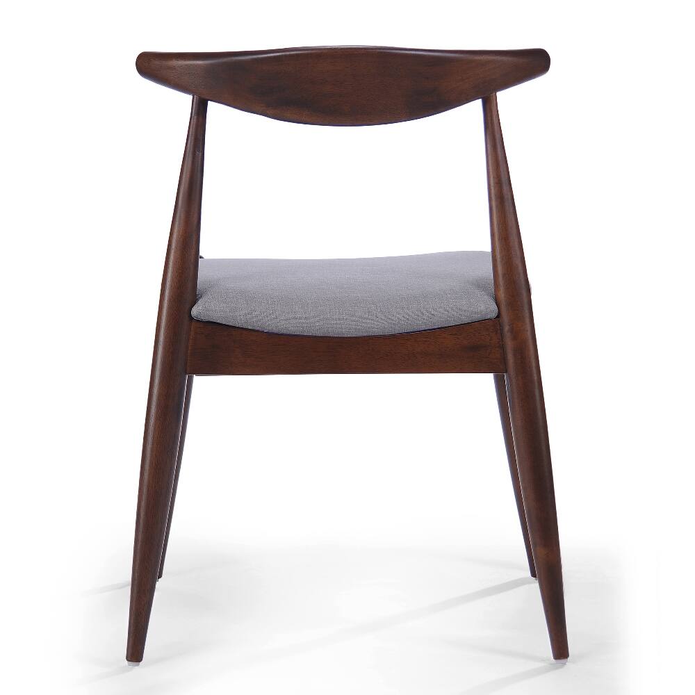 Alt View 7. Loheer - Loheer Set of 2 Rubberwood Dining Chairs Vintage Ergonomic Backrest Cushioned Solid Wood Chairs Walnut Light Gray - Walnut, Light Gray.