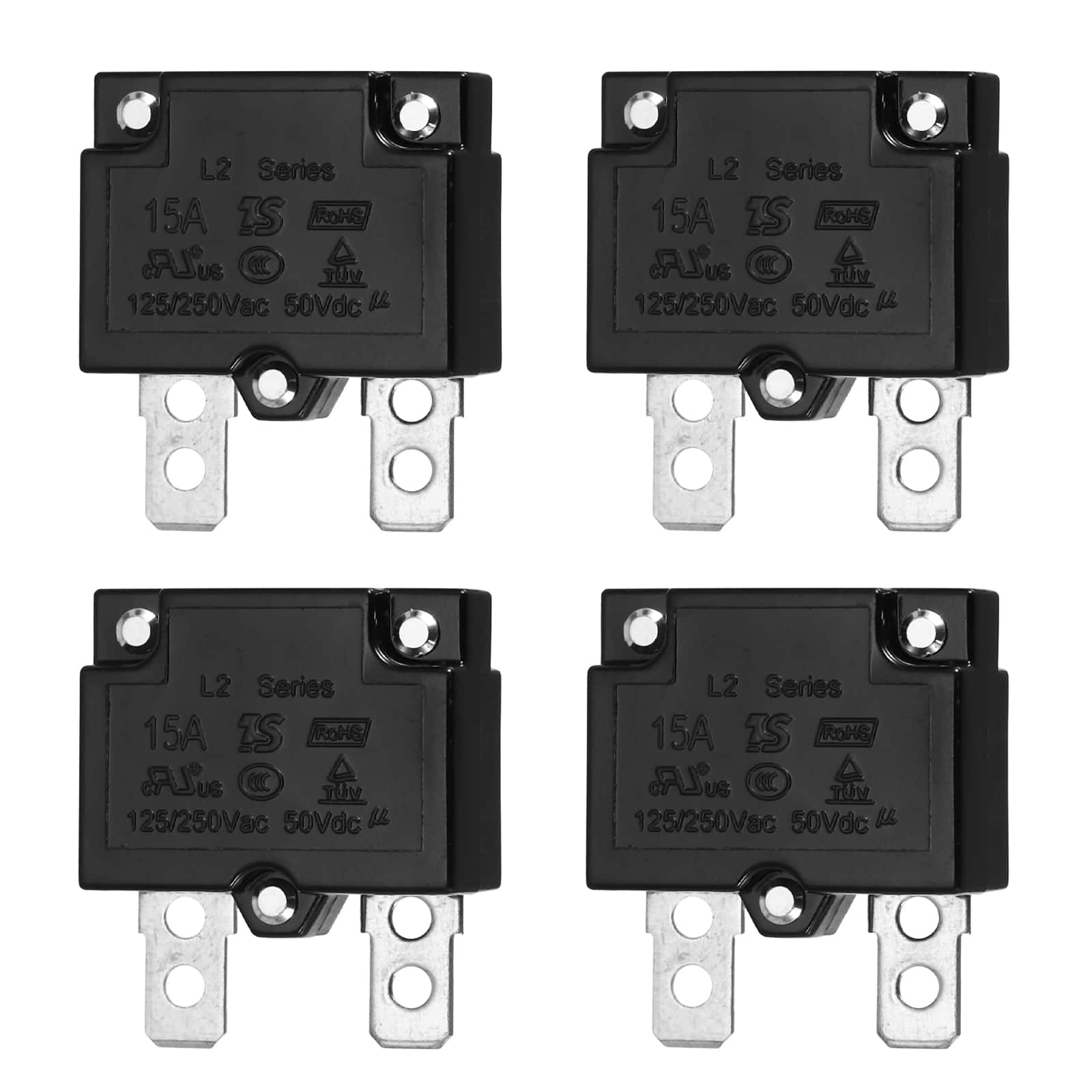 Unique Bargains - 4pcs 15A Push Button Circuit Breaker, 125/250V AC,50V DC, Automatic Reset Thermal Overload Protector for Industrial - Black price history on PriceWatchPro