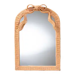 bali & pari - Creusa Natural Rattan Accent Mirror with Bow Detail, Arch - Light Honey
