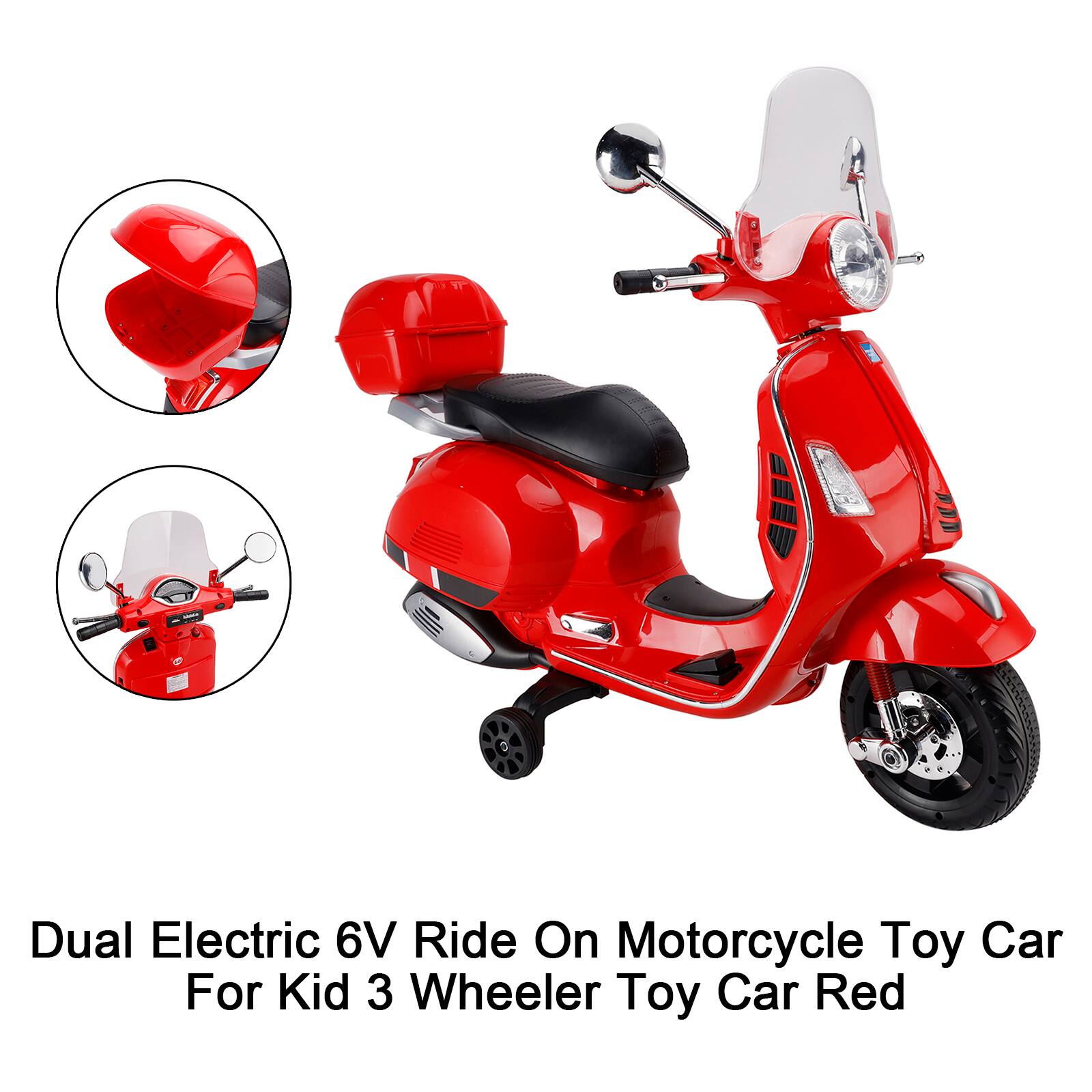Dual Electric 6V Ride On Motorcycle Toy Car For Kid 3 Wheeler Toy Car Red