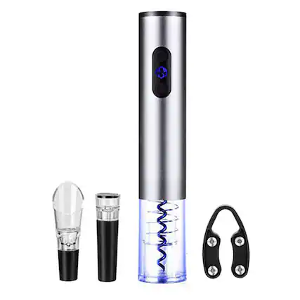 Front. Brentwood - Brentwood Electric Wine Bottle Opener with Foil Cutter, Vacuum Stopper, and Aerator Pourer in Silver - Silver.