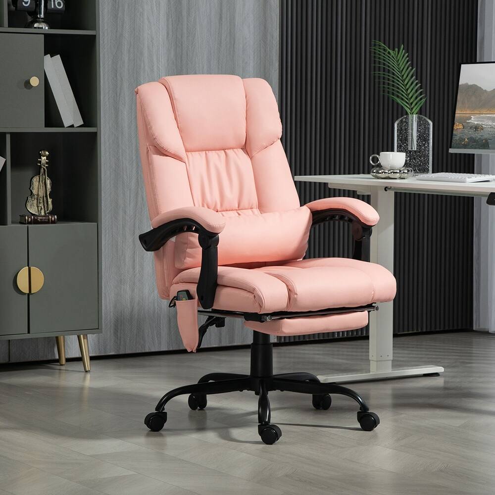 Alt View 6. Loheer - Loheer Pink Massage Office Chair High Back Reclining Desk Chair with Footrest - Pink.