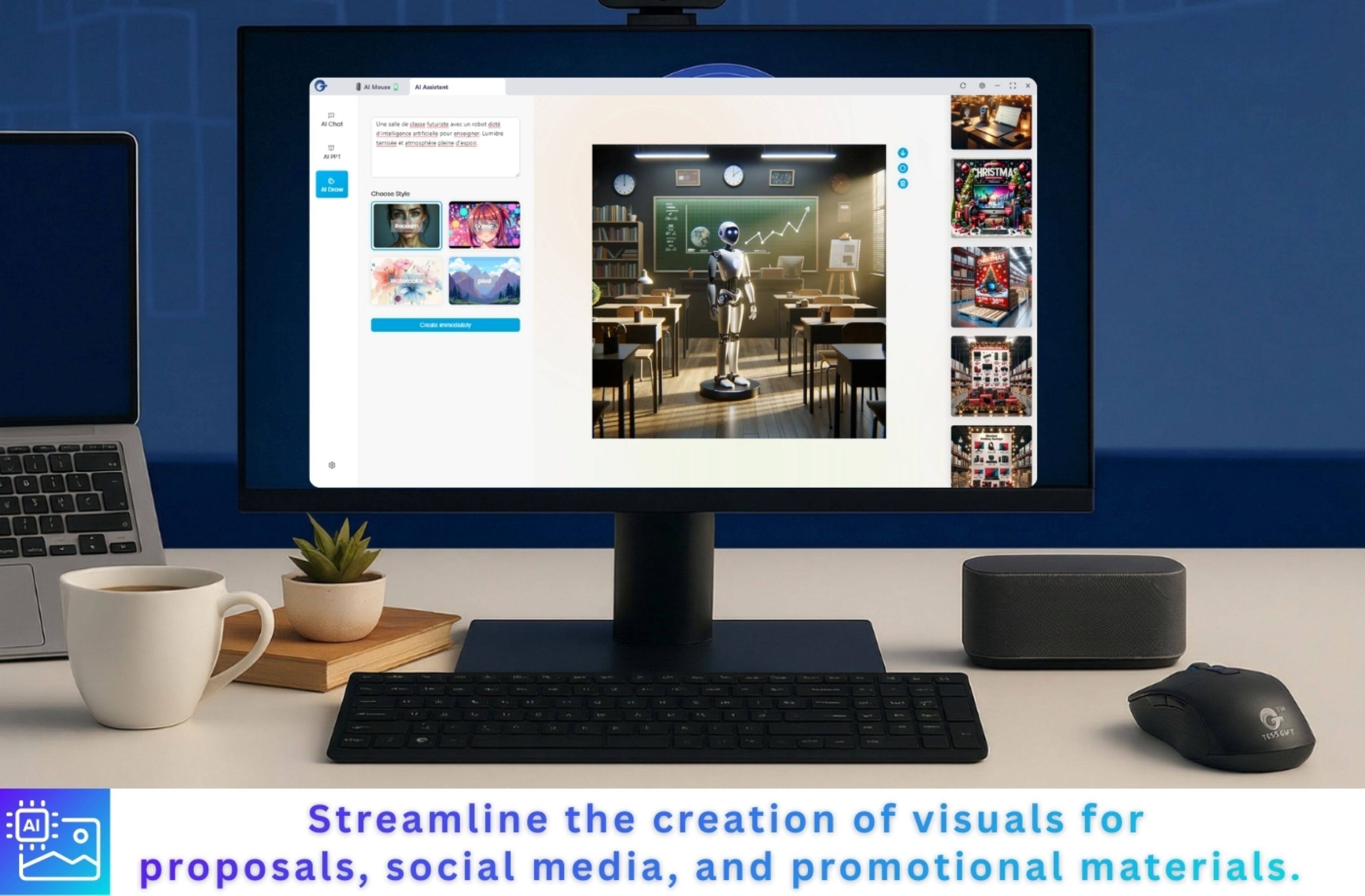 Streamline the creation of visuals for proposals, social media, and promotional materials.