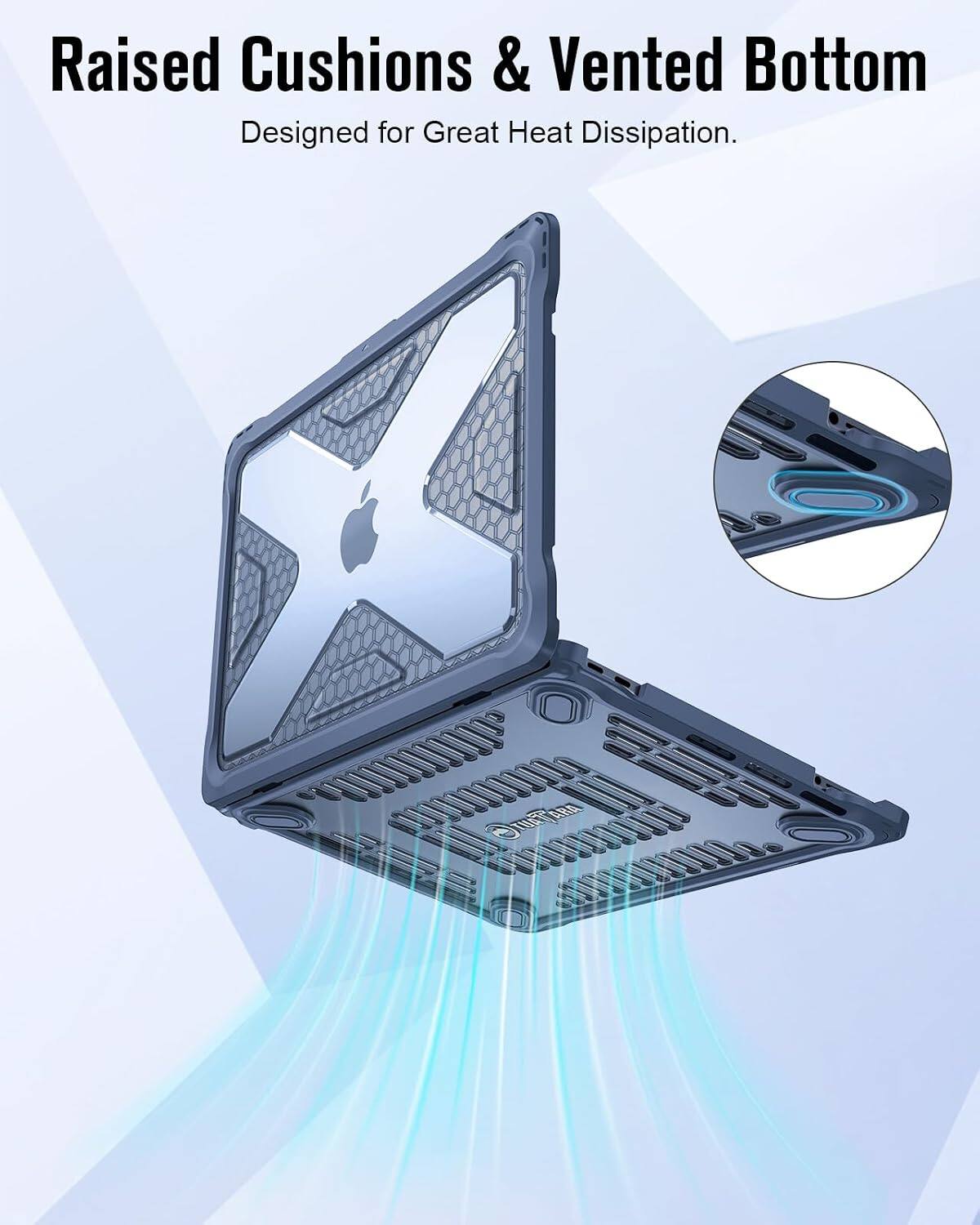 Raised Cushions & Vented Bottom  
Designed for Great Heat Dissipation.