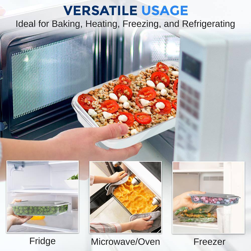 VERSATILE USAGE  
Ideal for Baking, Heating, Freezing, and Refrigerating  

Fridge  
Microwave/Oven  
Freezer
