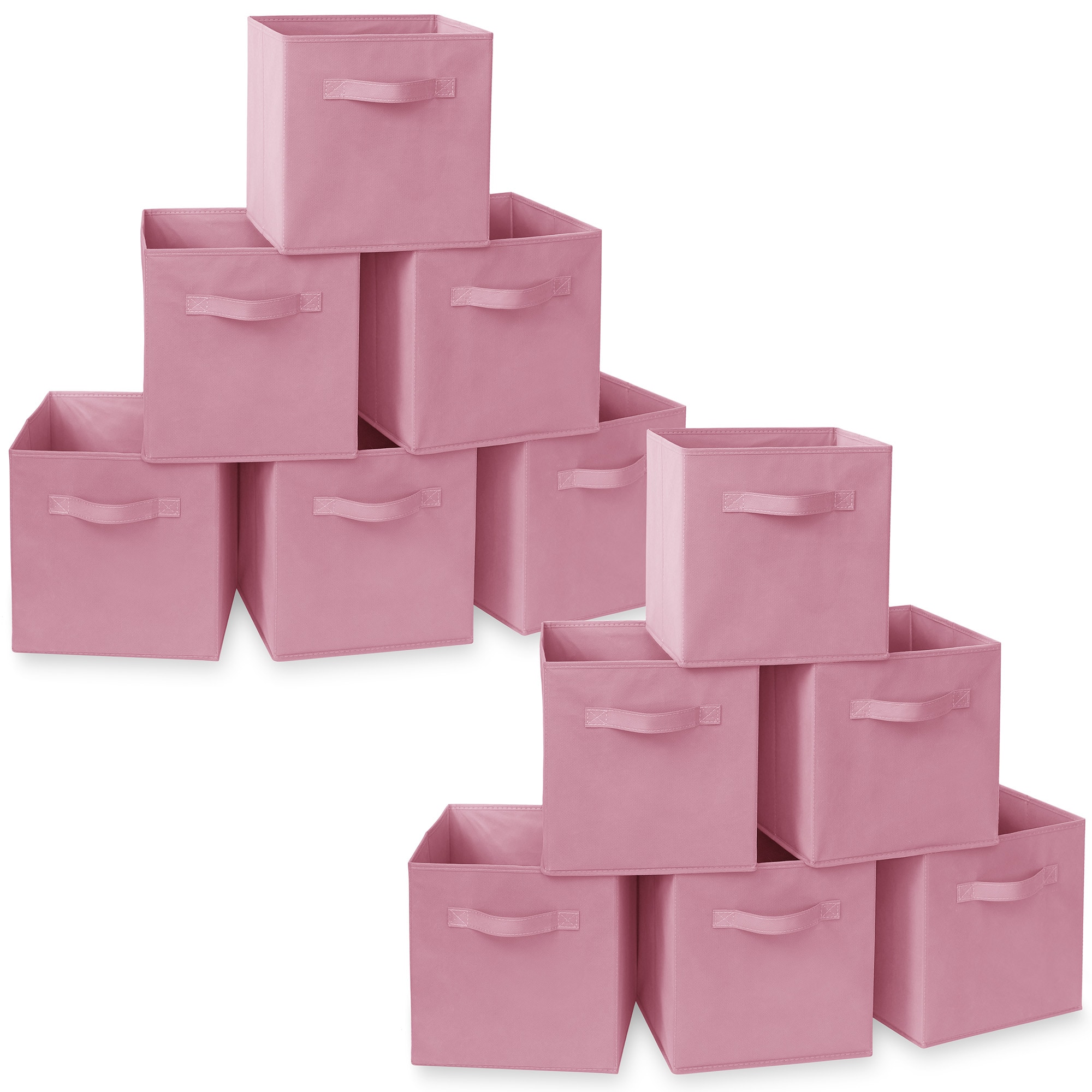 Casafield - (Set of 12) Collapsible Fabric Cubes - Storage Bins - Light Pink