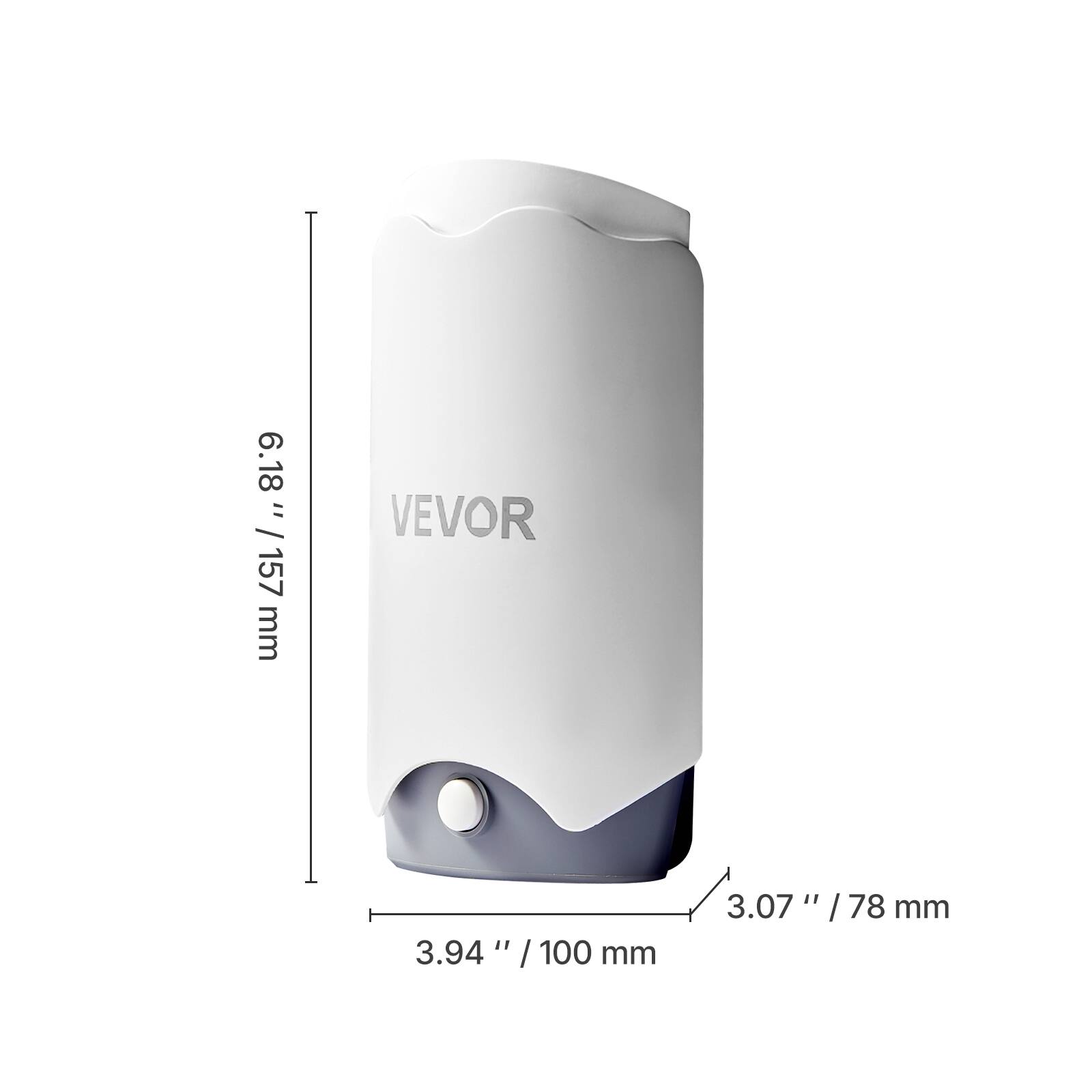 6.18" / 157 mm  
3.94" / 100 mm  
3.07" / 78 mm