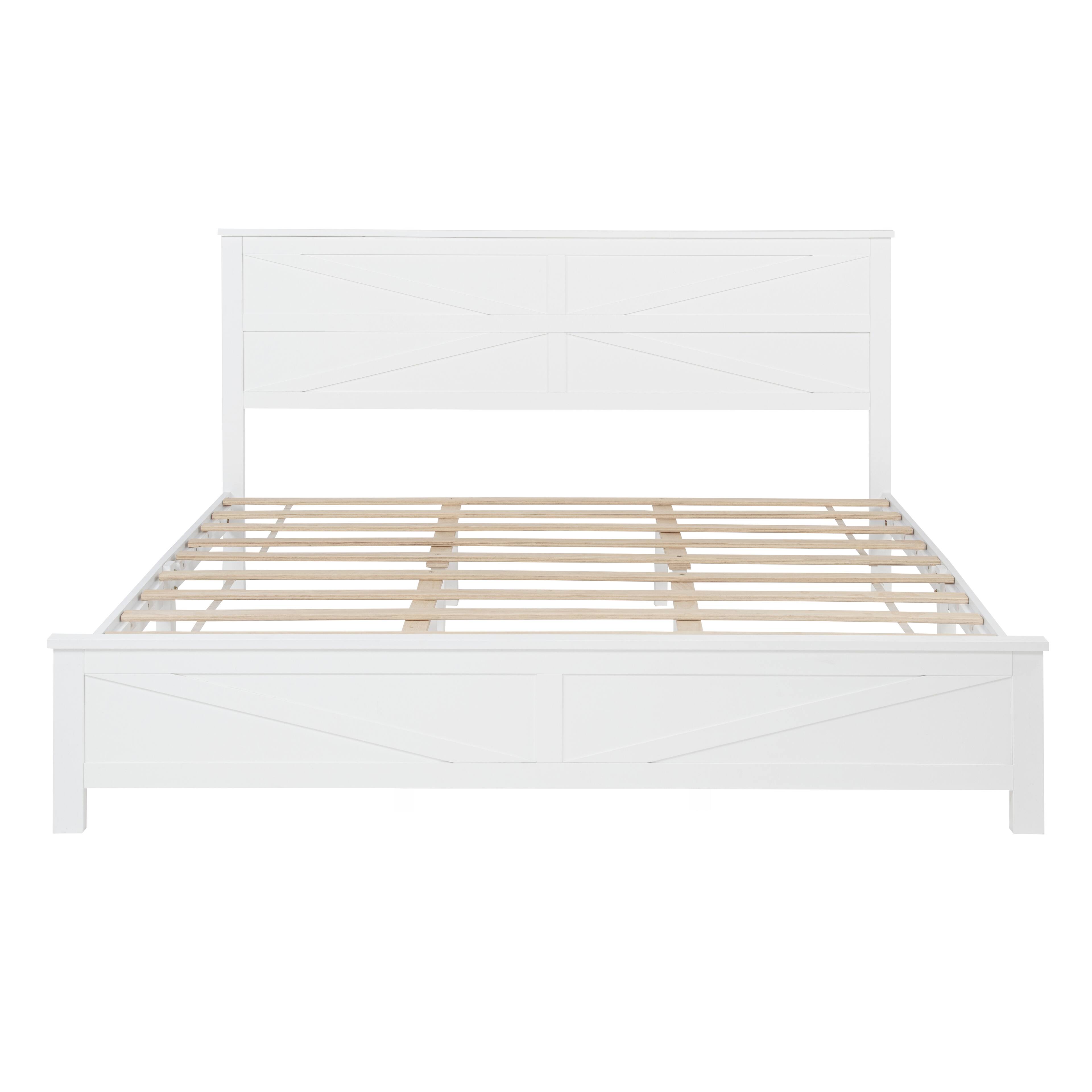 Left. Whisen - Farmhouse Platform Bed with Barn Door Designed Headboard and Footboard - White.
