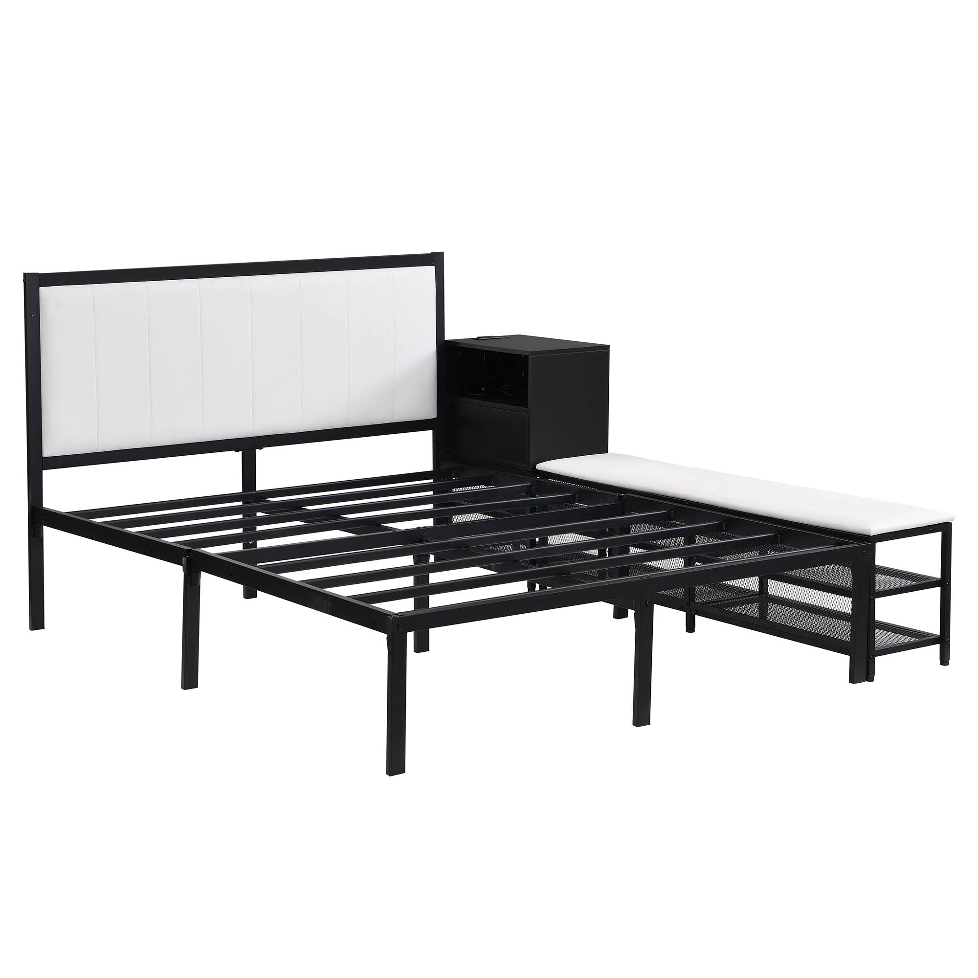 Back. Tiramisubest - Full size Metal Platform Bed with Two-Tier Storage Shelves, Wooden Storage Cabinet, Black - Black.