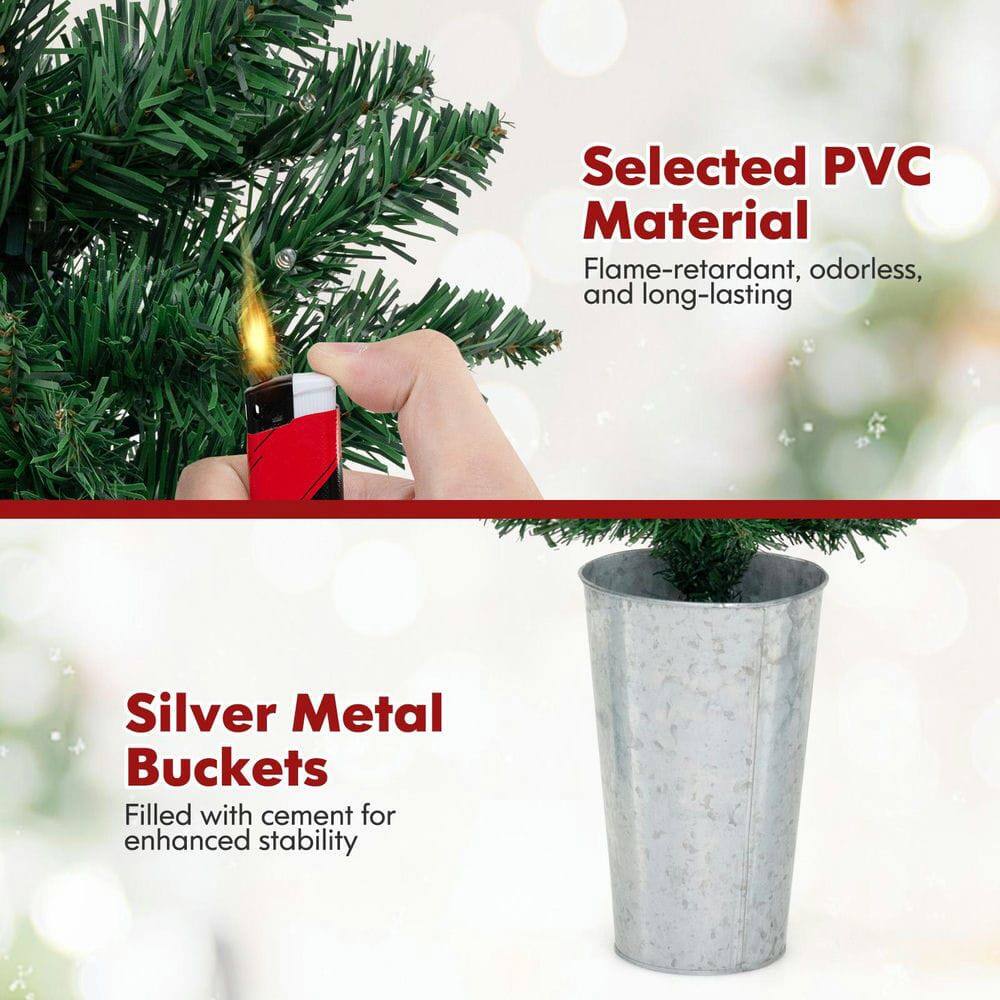 Selected PVC Material  
Flame-retardant, odorless, and long-lasting  

Silver Metal Buckets  
Filled with cement for enhanced stability