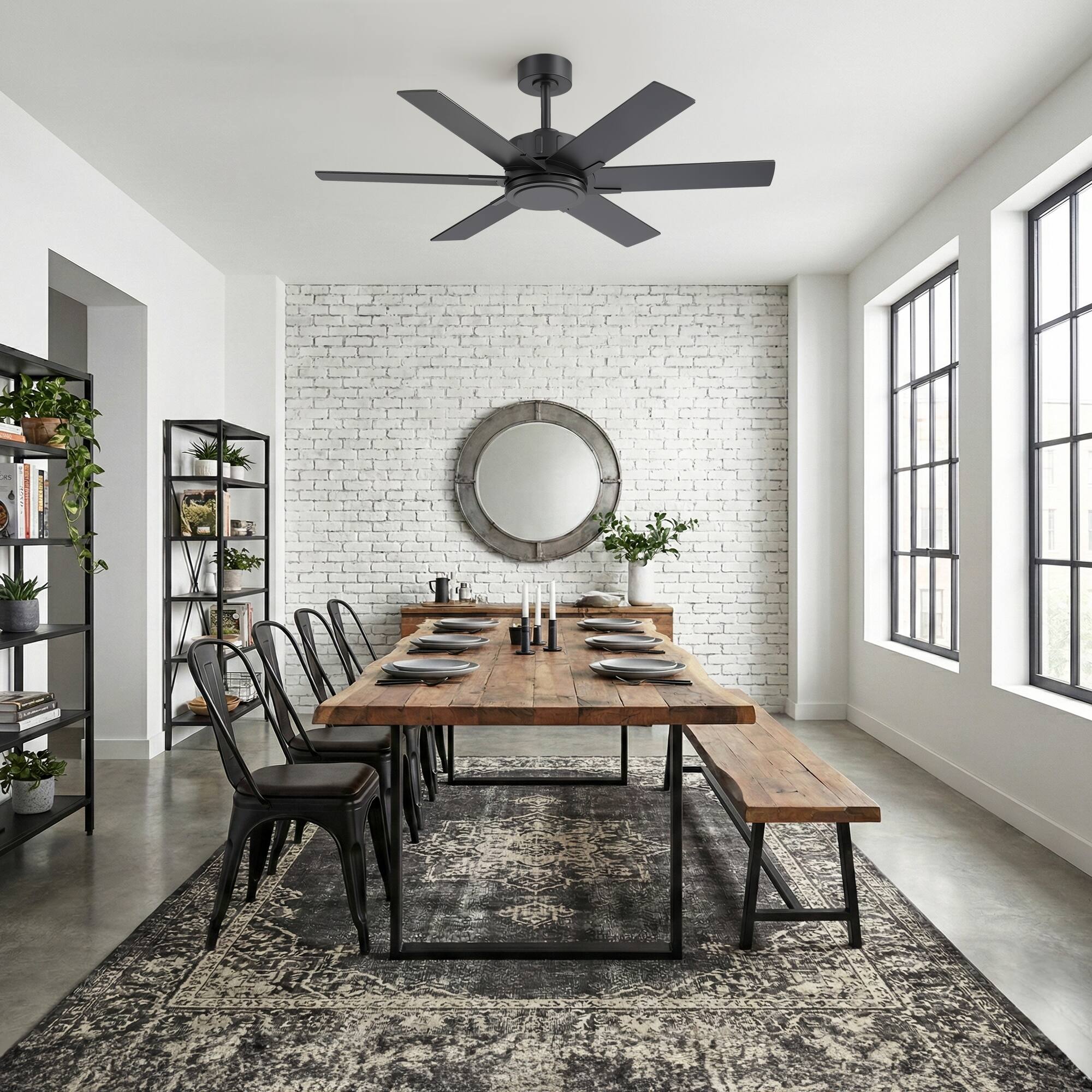 Alt View 2. Breezary - 48-Inch Modern Versatile Ceiling Fan with 6 Plywood Blades, DC Motor, 6-Speed Remote, Timer, Downrod Mount - 48-Inch Black and Walnut.