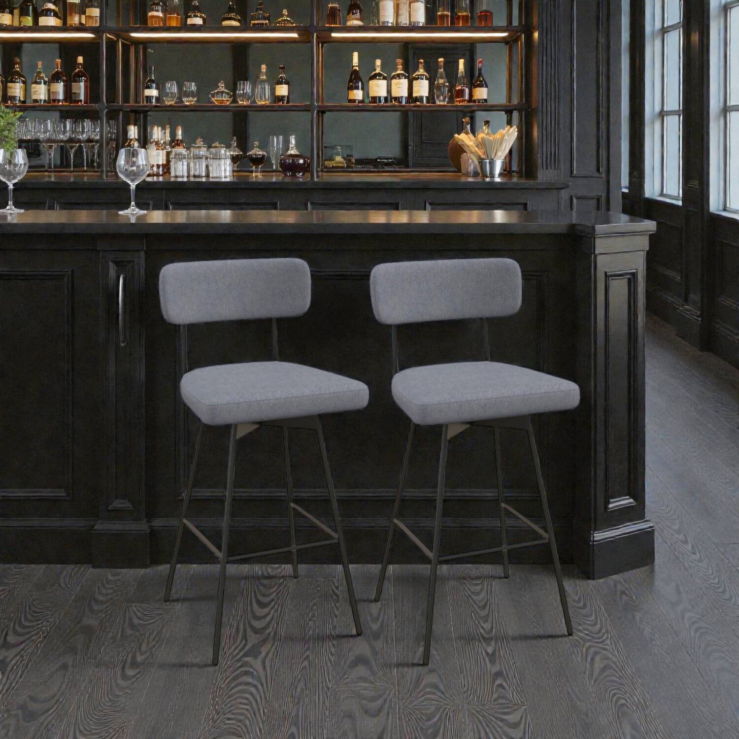 Hivvago - Set of 2 Swivel Bar Stools 29" Counter Height with Upholstered Seating - Gray