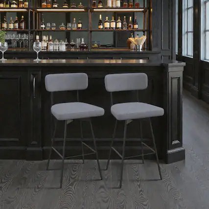 Front. Hivvago - Set of 2 Swivel Bar Stools 29" Counter Height with Upholstered Seating - Gray.