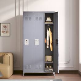 Anysun - Minimalist Integrated Design 3-Door Metal Storage Locker with Adjustable Feets, Assembly Required - Gray