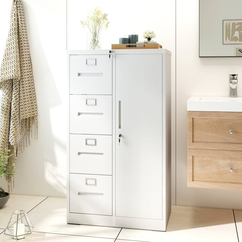 Alt View 9. Loheer - Loheer Metal Filing Cabinet 4 Drawer Vertical File Cabinet with Lock White Storage Cabinet with Door for Home Office.