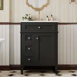 Loheer - 24 inch bathroom vanity with sink Modern Single Sink Vanity Cabinet - Black