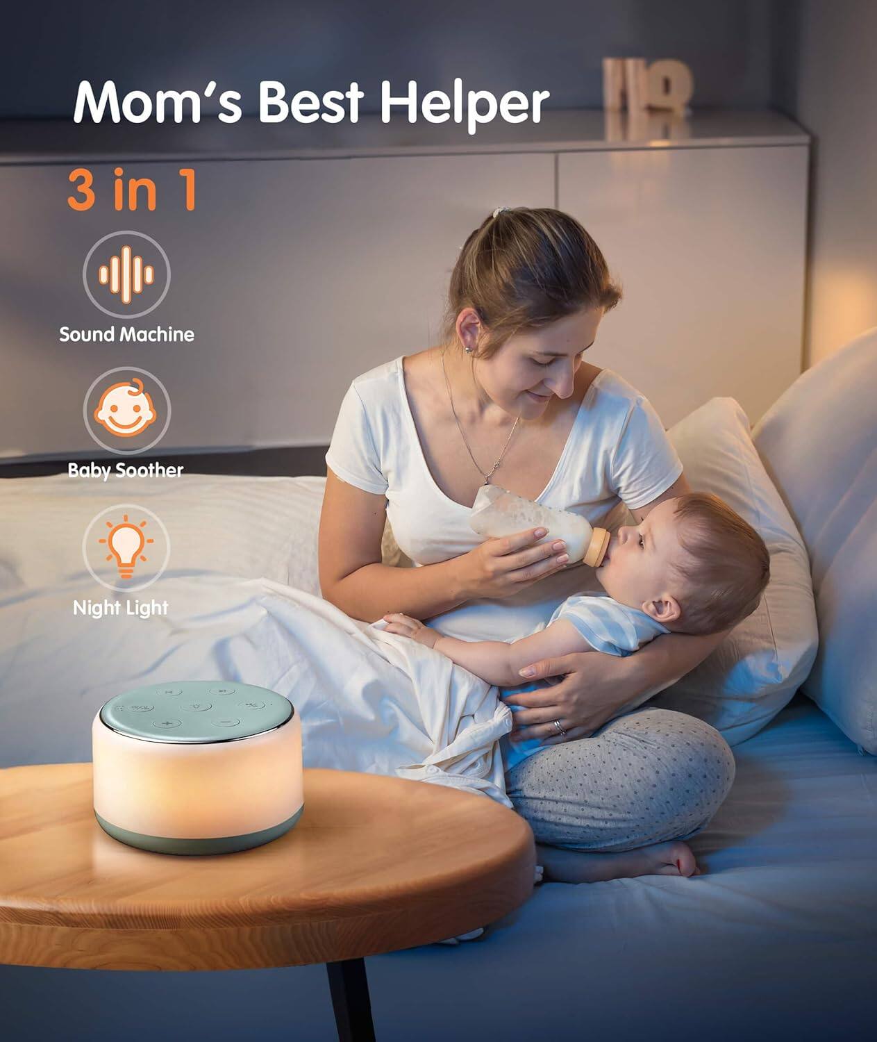 Mom's Best Helper  
3 in 1  
Sound Machine  
Baby Soother  
Night Light