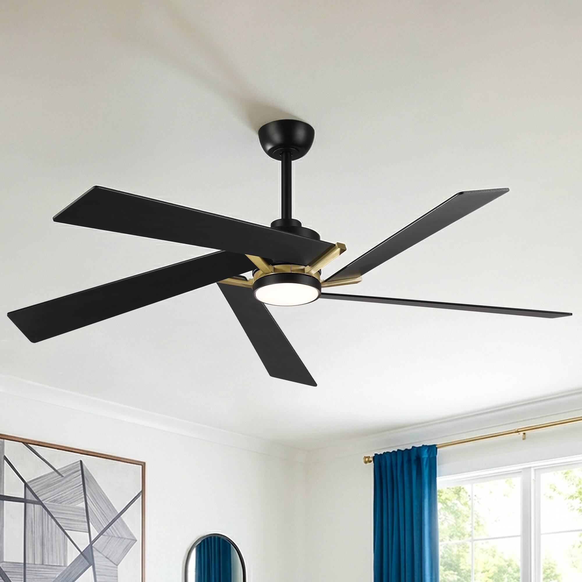 Alt View 1. Parrot Uncle - 60" Modern Gold LED Ceiling Fan with Remote Control and Reversible Blades - Gold.