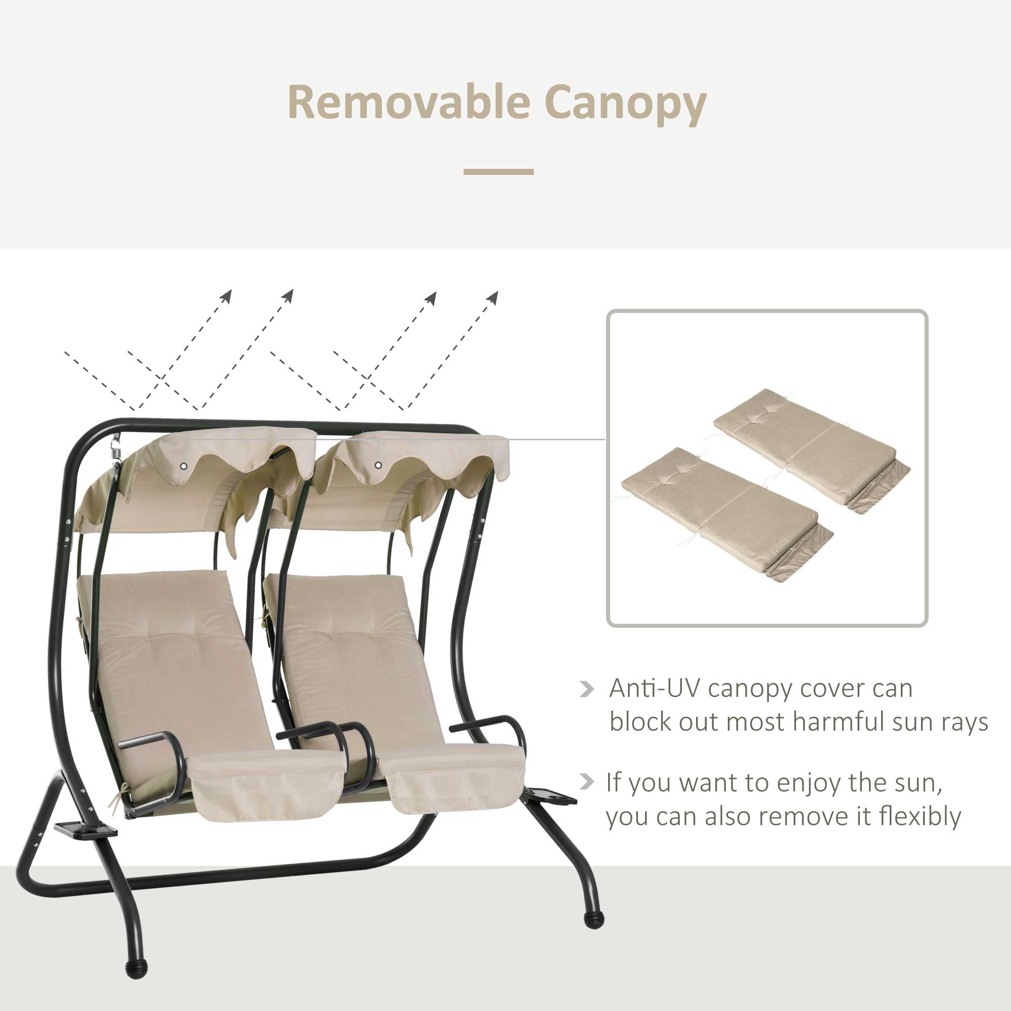 Removable Canopy

- Anti-UV canopy cover can block out most harmful sun rays
- If you want to enjoy the sun, you can also remove it flexibly