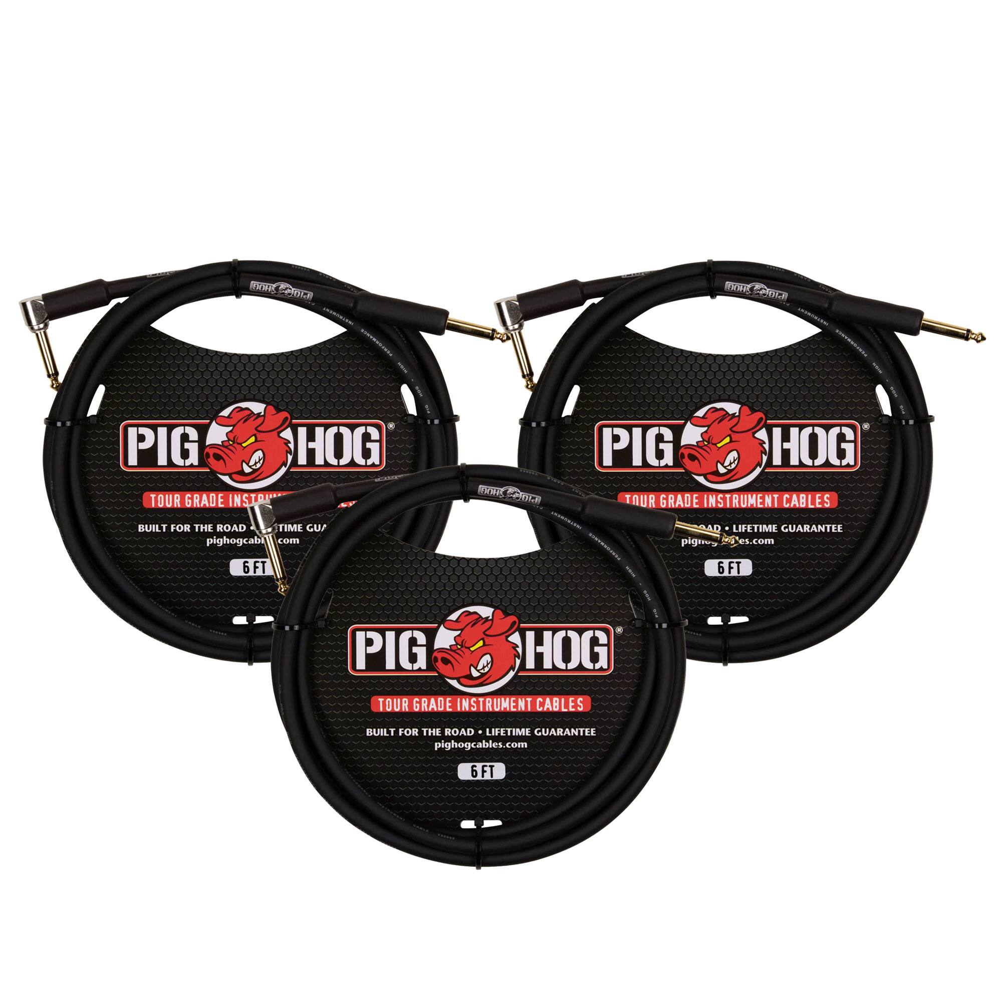 3-Pack Pig Hog 6ft 1/4" - 1/4" Right Angle 8mm Instrument Cable
