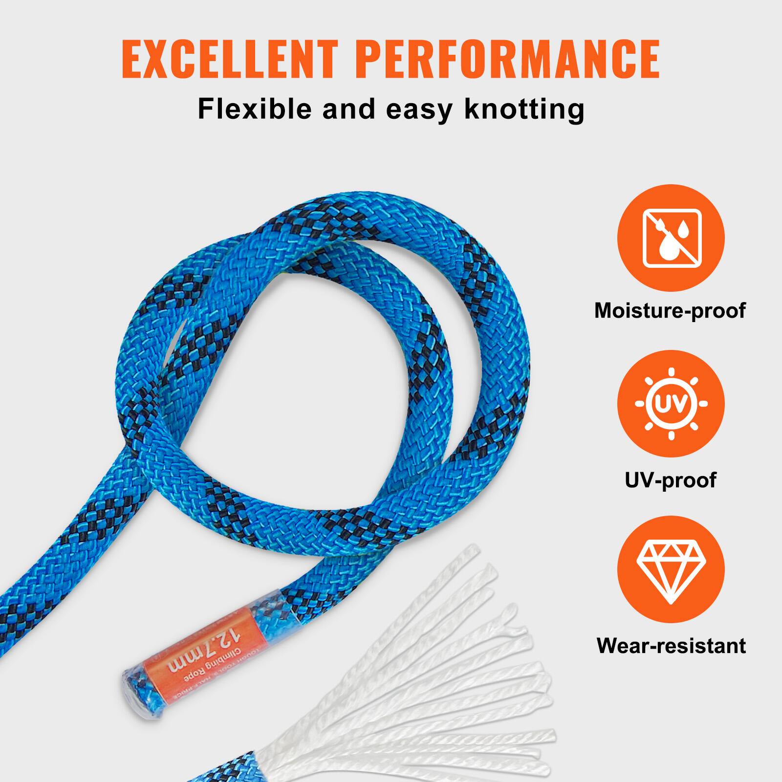 EXCELLENT PERFORMANCE  
Flexible and easy knotting  
Moisture-proof  
UV-proof  
Wear-resistant  

12.7mm Rope Climbing - TA A 0