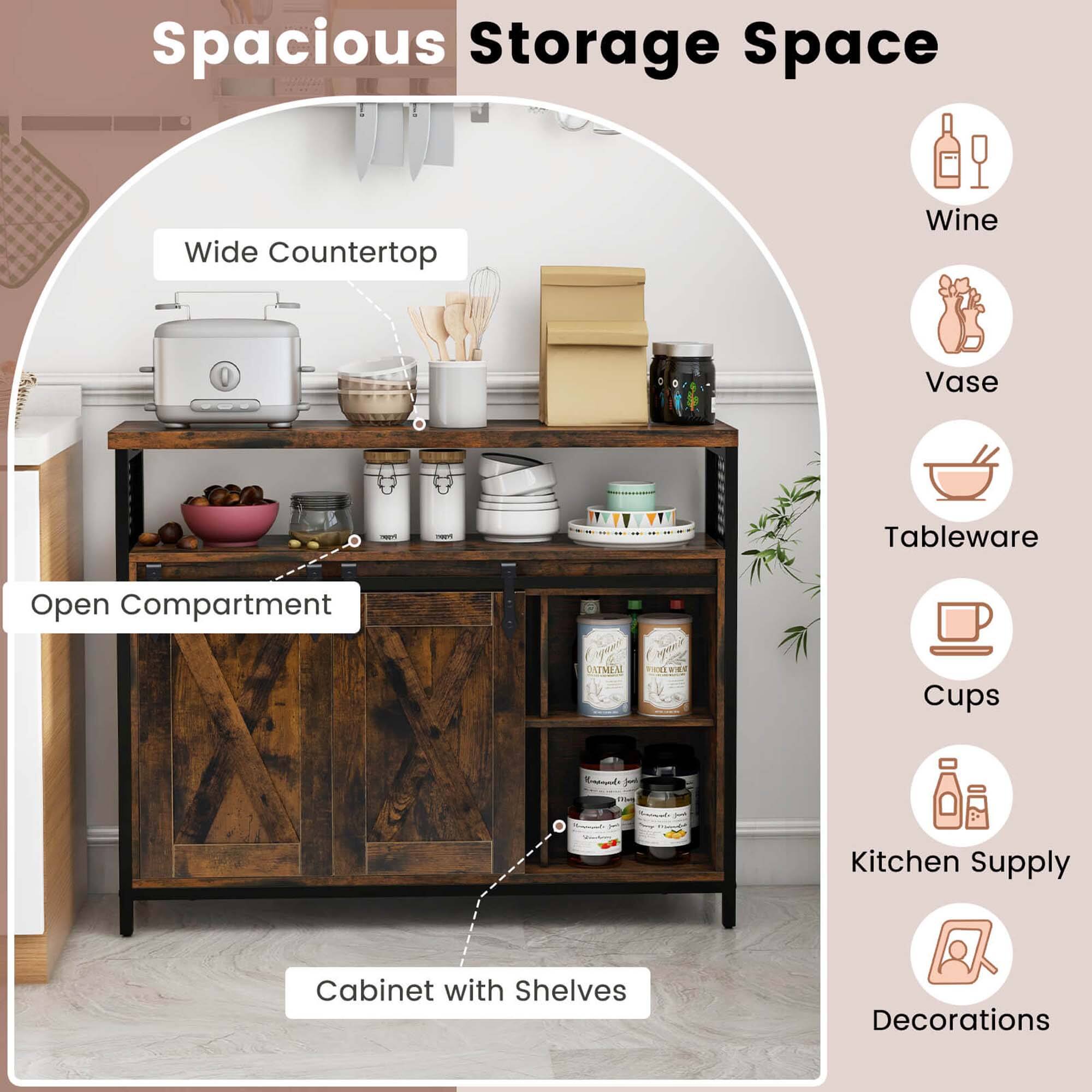 Spacious Storage Space Wide Countertop Wine Vase - Tableware Open Compartment Decorations Cabinet with Shelves Kitchen Supply