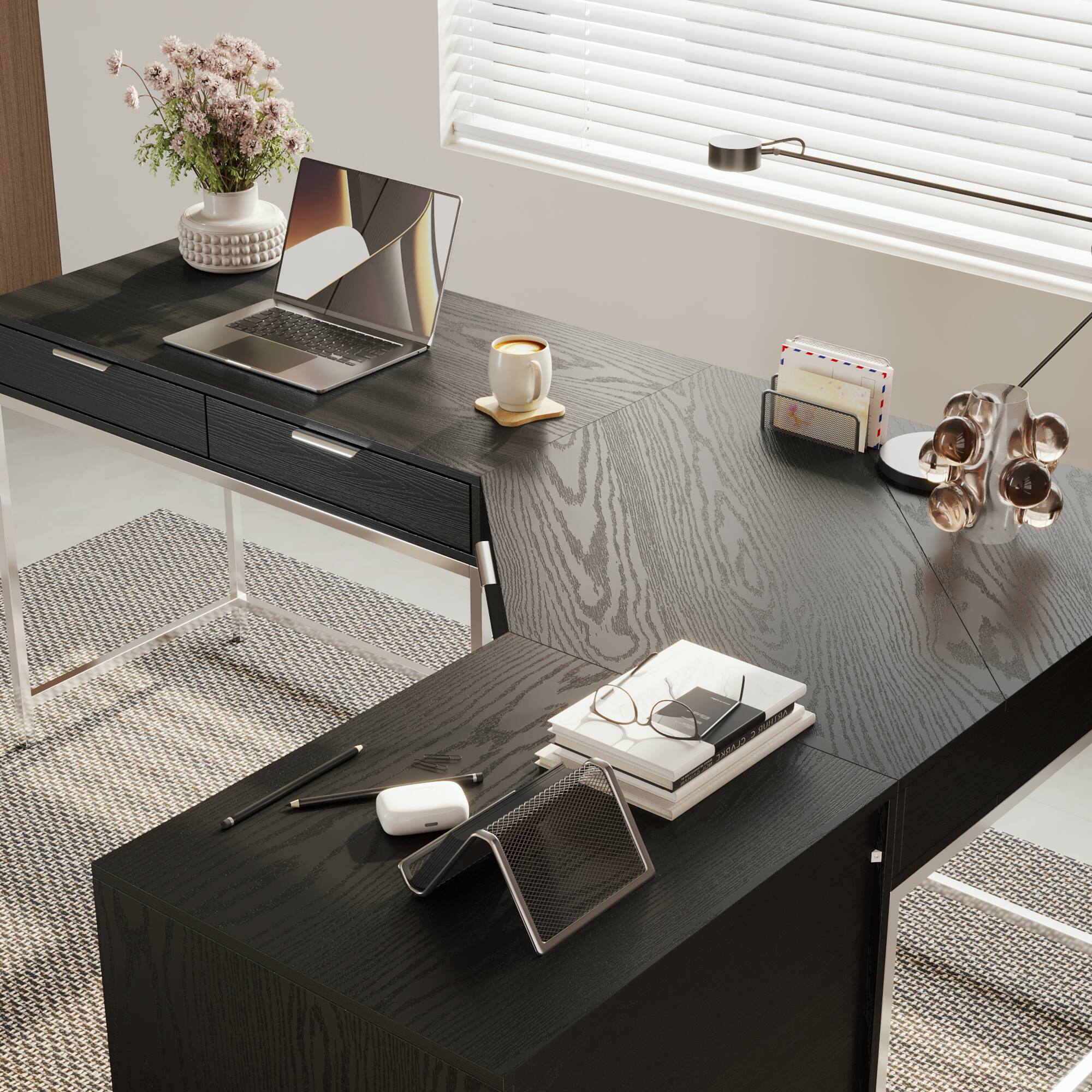 Alt View 1. Famapy - Famapy Modern L - Shaped Office Desk: Spacious, Stylish & Organized Workstation - Black.
