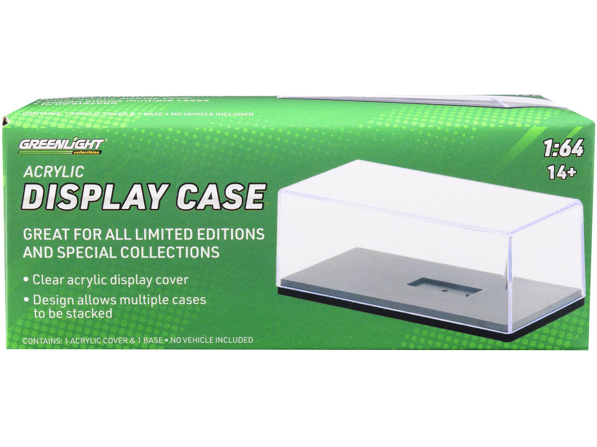 Od ditipie | | -.  
CONTAINS: LACHYU COVER R F BASE - NO VEHICLE INCLUDED  
GREENLIGHT  
ACRYLIC DISPLAY CASE  
GREAT FOR ALL LIMITED EDITIONS AND SPECIAL COLLECTIONS  
1:64  
14+  
Clear acrylic display cover  
Design allows multiple cases to be stacked  
CONTAINS: 1 ACRYLIC COVER & 1 BASE - NO VEHICLE INCLUDED
