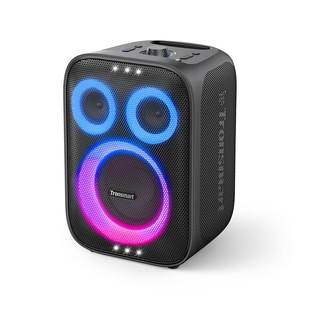 Angle. Tronsmart - Halo 210 140W Portable Wireless Party Speaker w/ RGB Lights, Karaoke, AI Vocal Removal, Powerful Sound & Deep Bass, 18H - Black-2 Wireless Microphones.