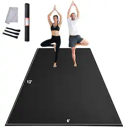 VEVOR - Exercise Mat, Non Slip High Density Premium Yoga Mat, Fitness & Exercise Mat with Bag & Carry Strap, (12x6ft) - Black