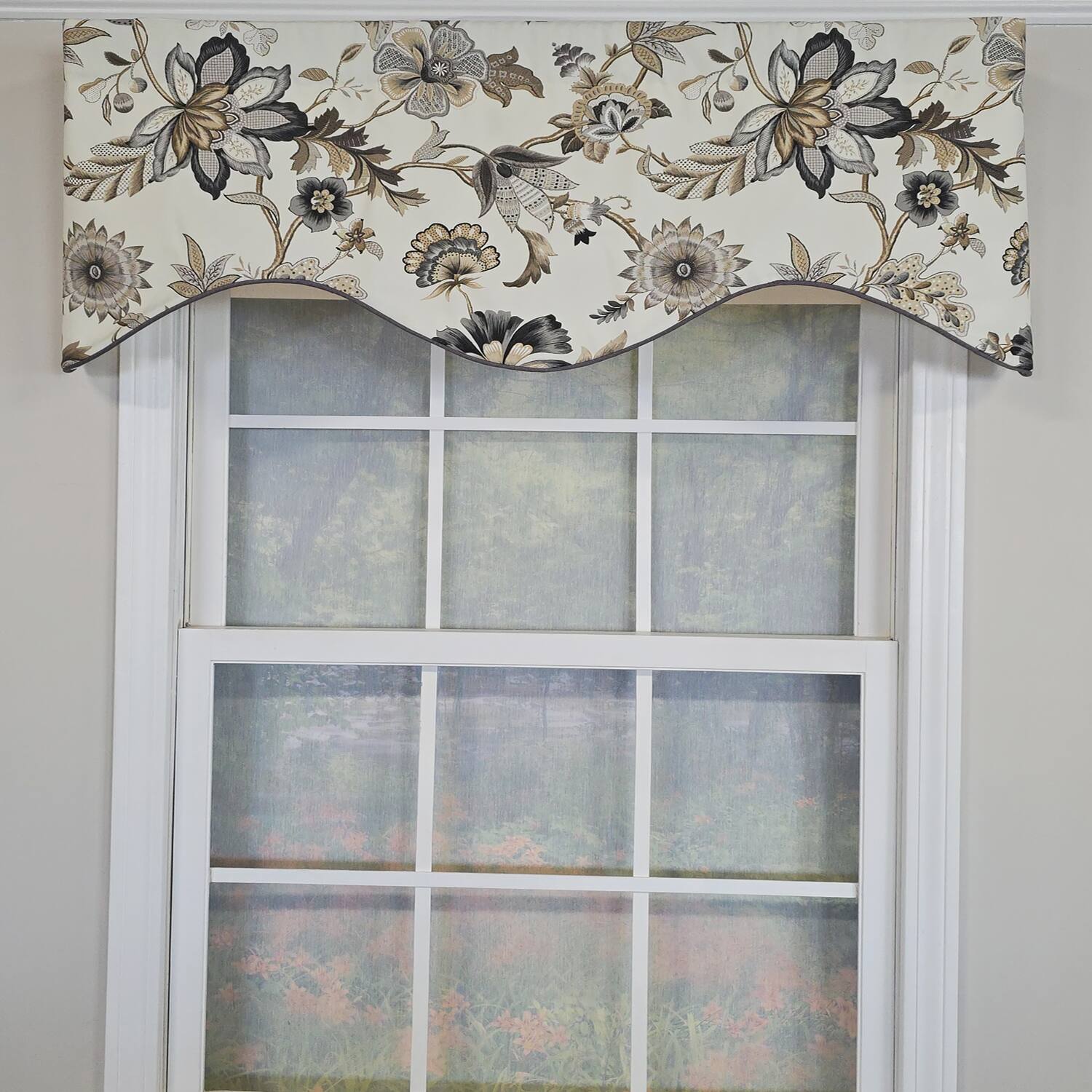 Angle. RLF Home - RLF Home 100% Cotton Zanzibar Cornice With Poly/Cotton Ivory lining Rod Pocket Valance 50" x 17" Gray - Gray.
