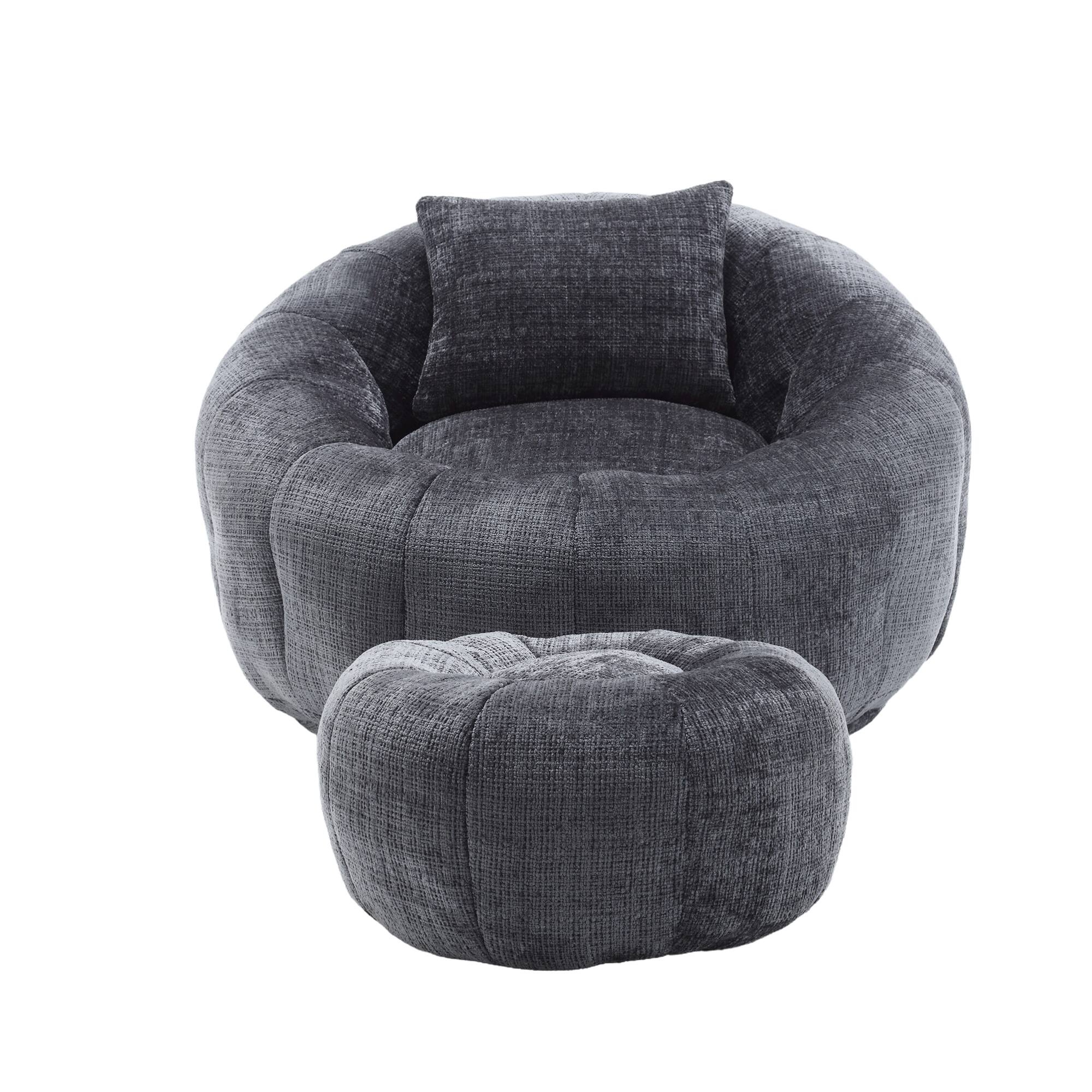 Alt View 9. GOODSILO - Modern Round Bean Bag Chair with Ottoman - Ultra Comfortable Lounge Sofa for Living Spaces - Gray.