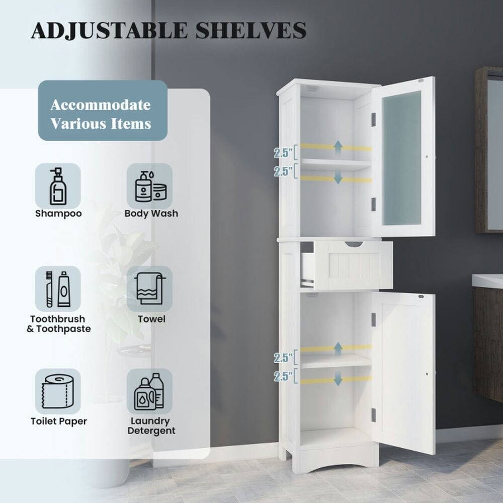 ADJUSTABLE SHELVES  
Accommodate Various Items  

2.5"  
Shampoo  
Body Wash  
Toothbrush & Toothpaste  
Towel  
Toilet Paper  
Laundry Detergent