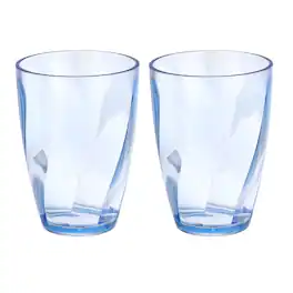Unique Bargains - 2pcs Clear Plastic Reusable Drinking Glasses, 13oz Diagonal Texture Unbreakable Stackable for Beer Juice - Blue