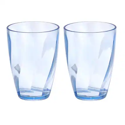 Front. Unique Bargains - 2pcs Clear Plastic Reusable Drinking Glasses, 13oz Diagonal Texture Unbreakable Stackable for Beer Juice - Blue.