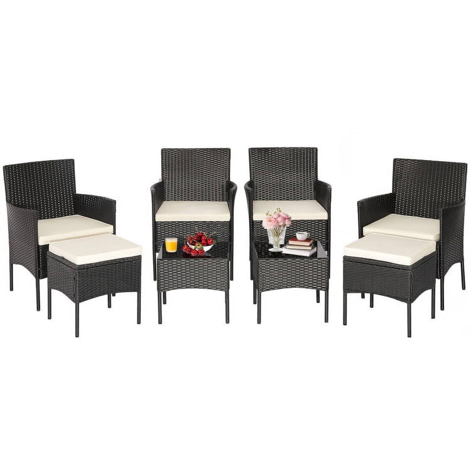 Angle. Kadyn - 7 Piece Rustproof Wicker Outdoor Sofa Set, Outdoor Furniture Garden Conversation Sets with Coffee Tables and Ottomans - White.