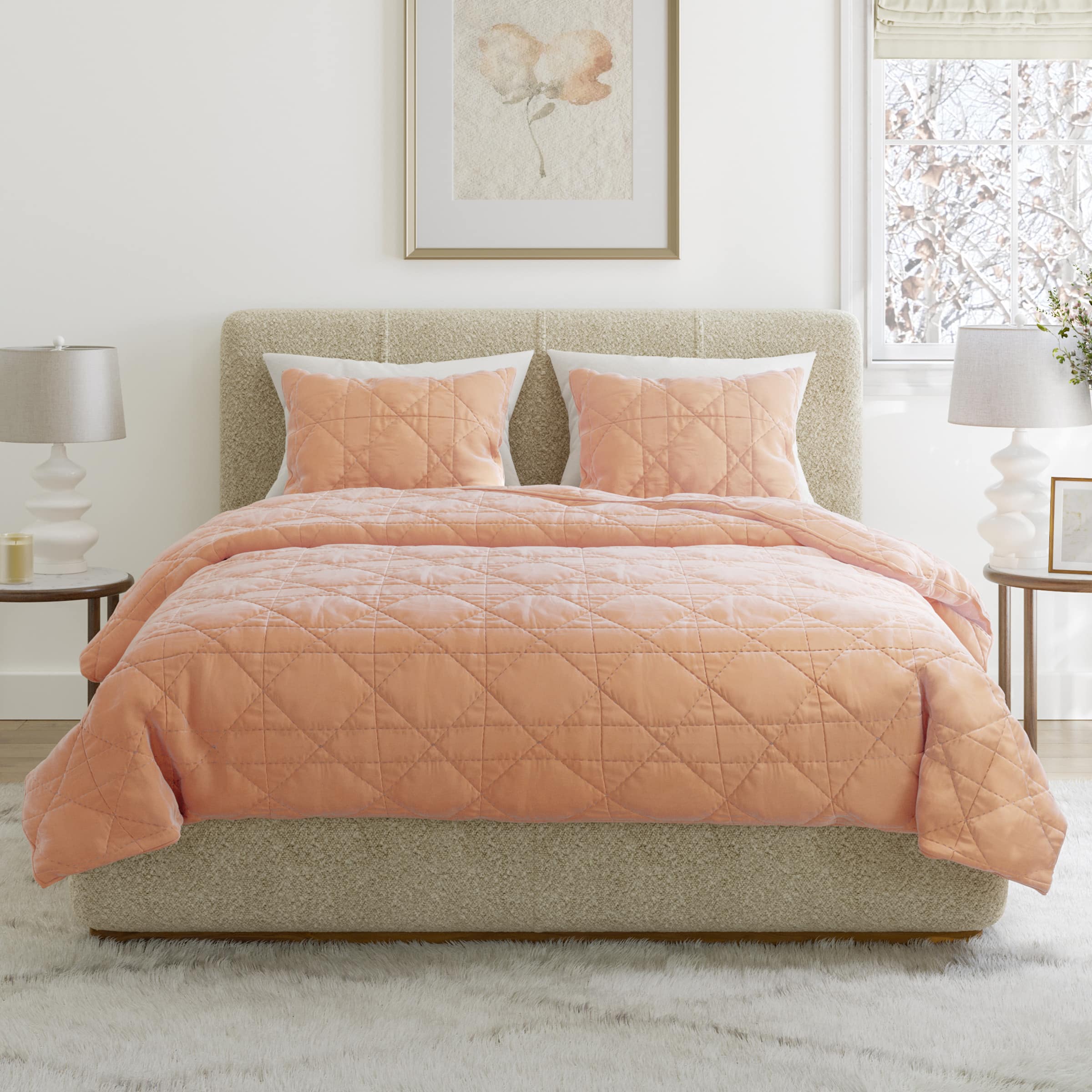 Lavish Home - 2PC Velvet Twin Quilt Set 90x68 Inch Twin Bedspread and Pillow Sham Medium Weight Quilt Bedding Set for All Seasons - Pink