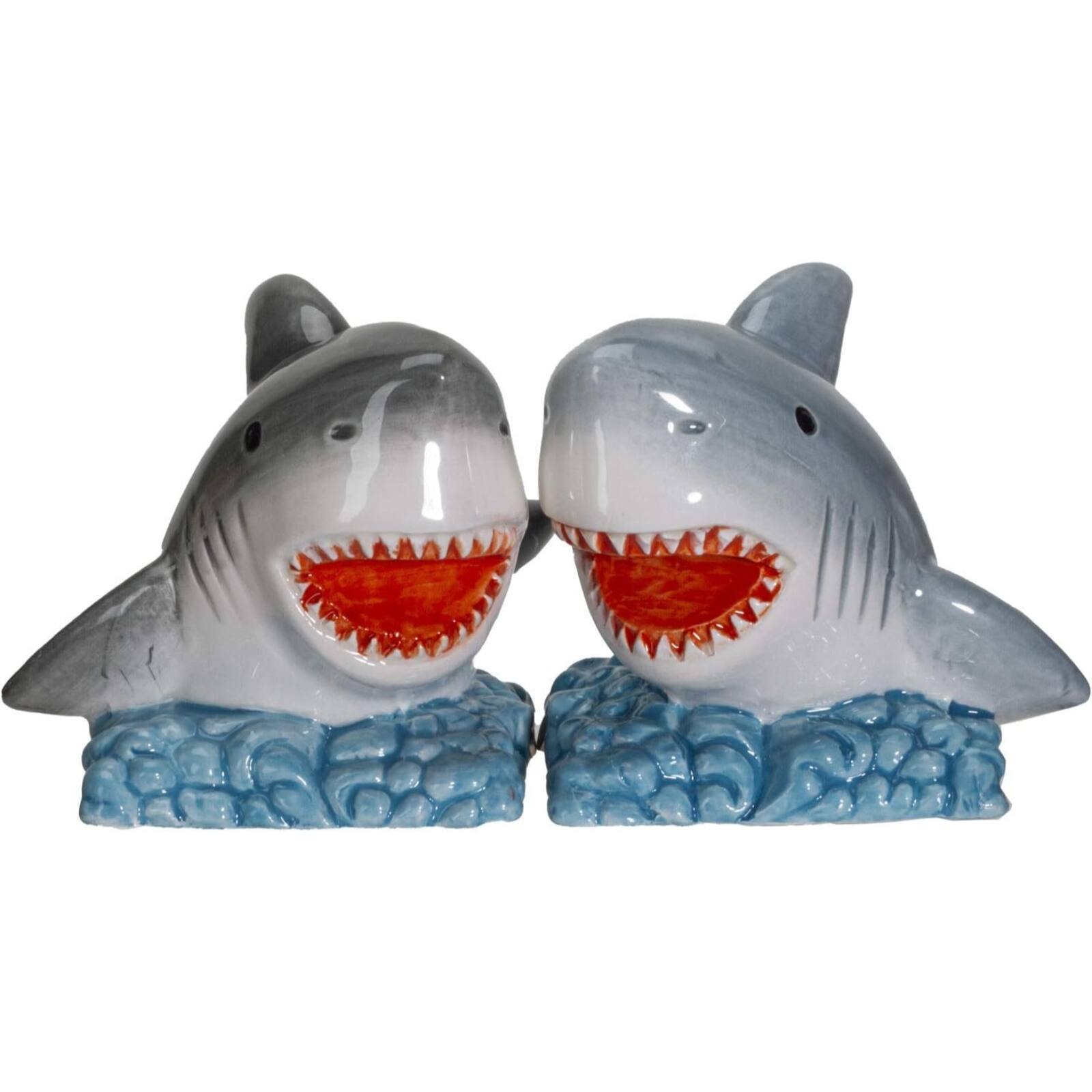 Front. Pacific Trading - Shark Jaws King of the Ocean Ceramic Salt and Pepper Shakers Set - Grey.