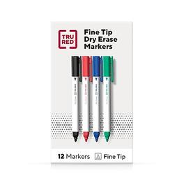 TRU RED - Pen Dry Erase Markers, Fine Tip, 12/pack - Assorted