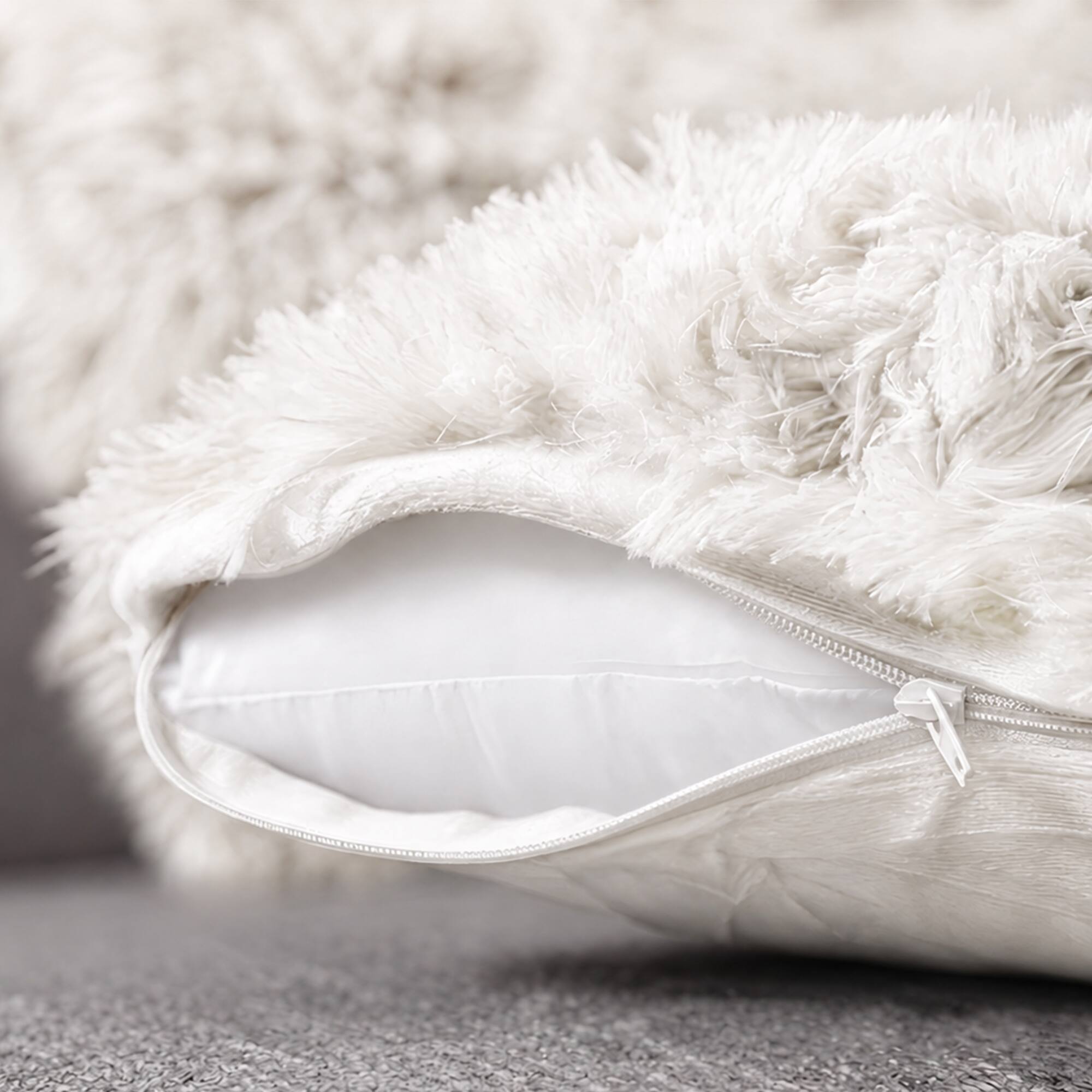 Alt View 1. Cheer Collection - Plush Shaggy Long Hair Faux Fur Lumbar Accent Pillows with Inserts, 12 x 20 in, Set of 2 - White - White.