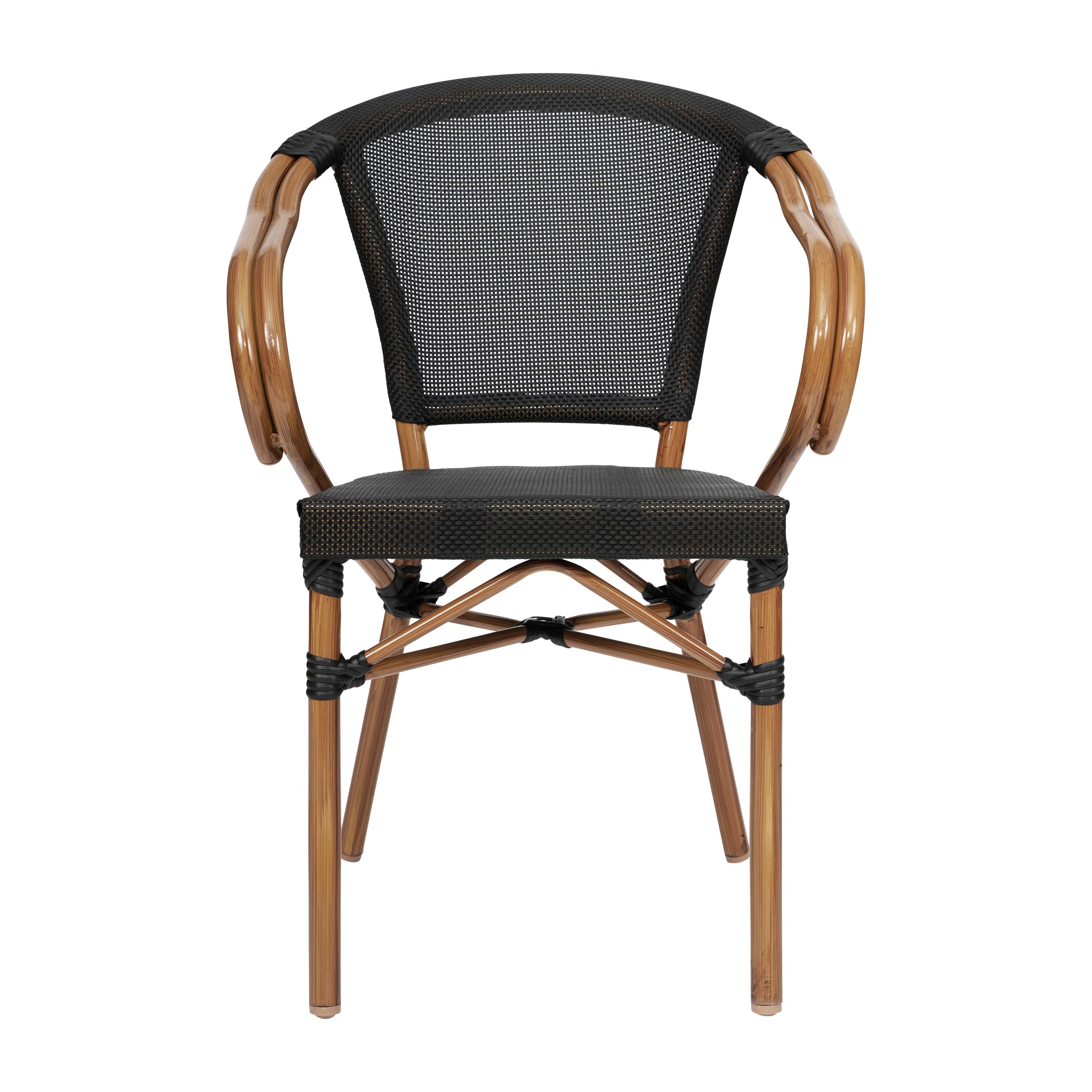 Alt View 9. Emma + Oliver - 2 Pack Stacking Bistro Chair with Bamboo Print Metal Frame - Black/Natural Frame.