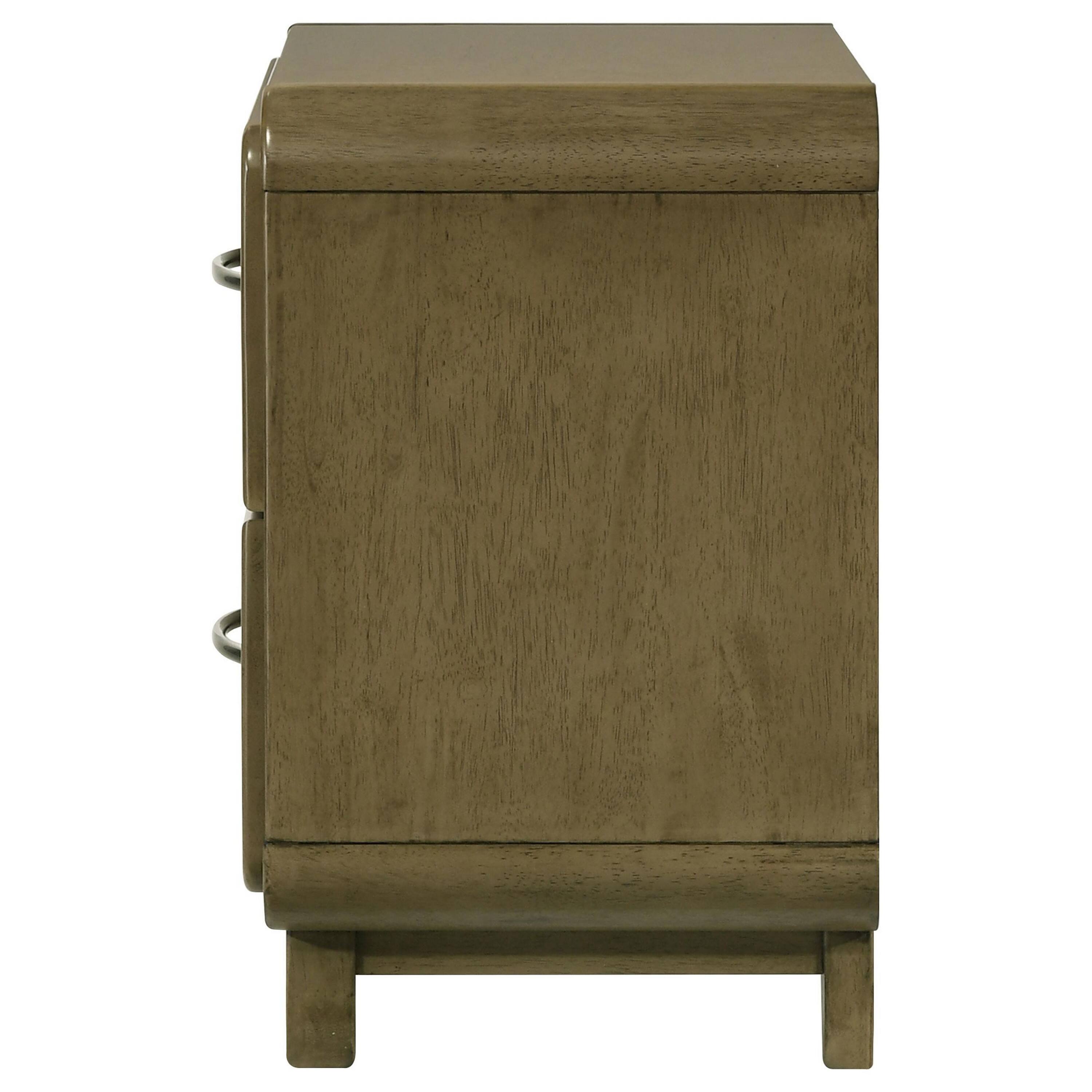 Back. Manhattan Lane - Deon Nightstand, 2 Drawers w Nickel Handles, Sled Legs, Nutmeg - Nutmeg Brown, Chrome.