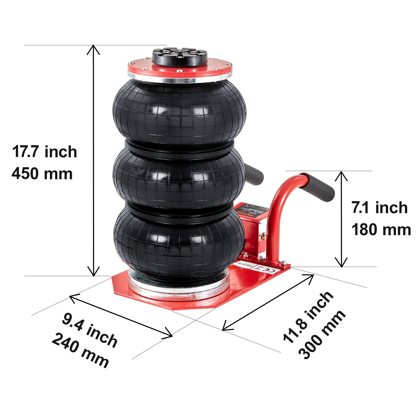 17.7 inch 450 mm  
7.1 inch 180 mm  
9.4 inch 240 mm  
11.8 inch 300 mm