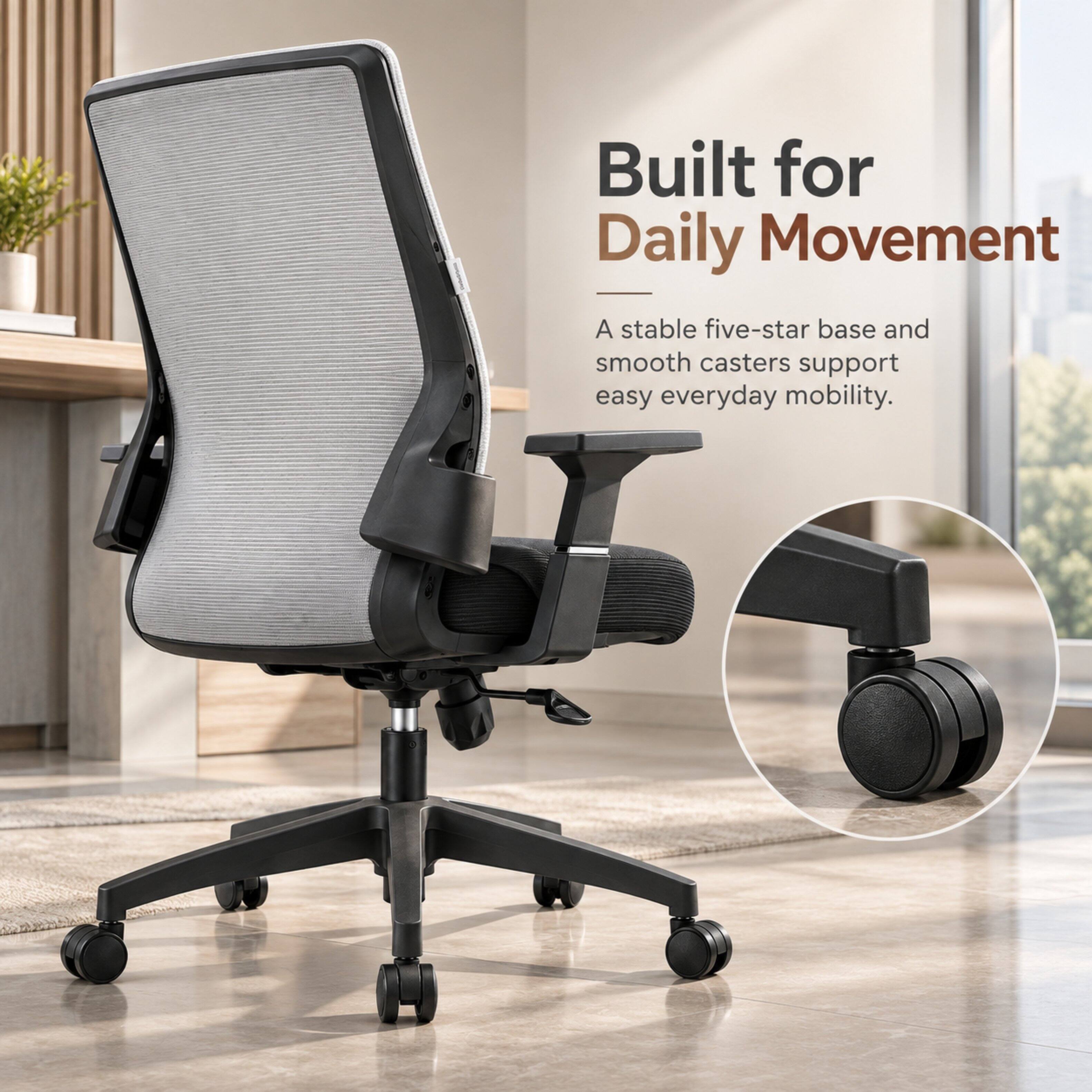 Built for Daily Movement  
A stable five-star base and smooth casters support easy everyday mobility.