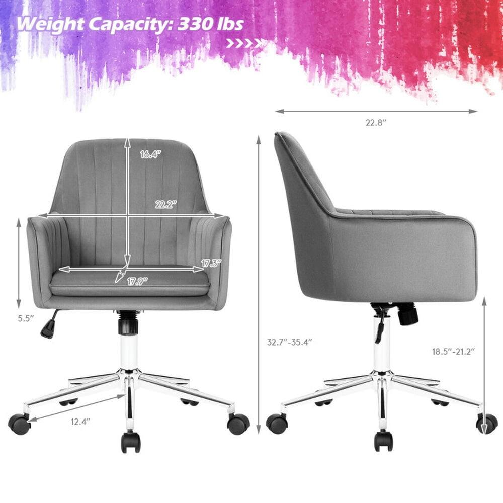 Weight Capacity: 330 lbs

- Width: 22.8"
- Depth: 16.4"
- Height: 22.2"
- Seat Height: 17.3"
- Seat Depth: 17.9"
- Armrest Height: 5.5"
- Seat Height Range: 32.7"-35.4"
- Seat Depth Range: 18.5"-21.2"
- Base Width: 12.4"