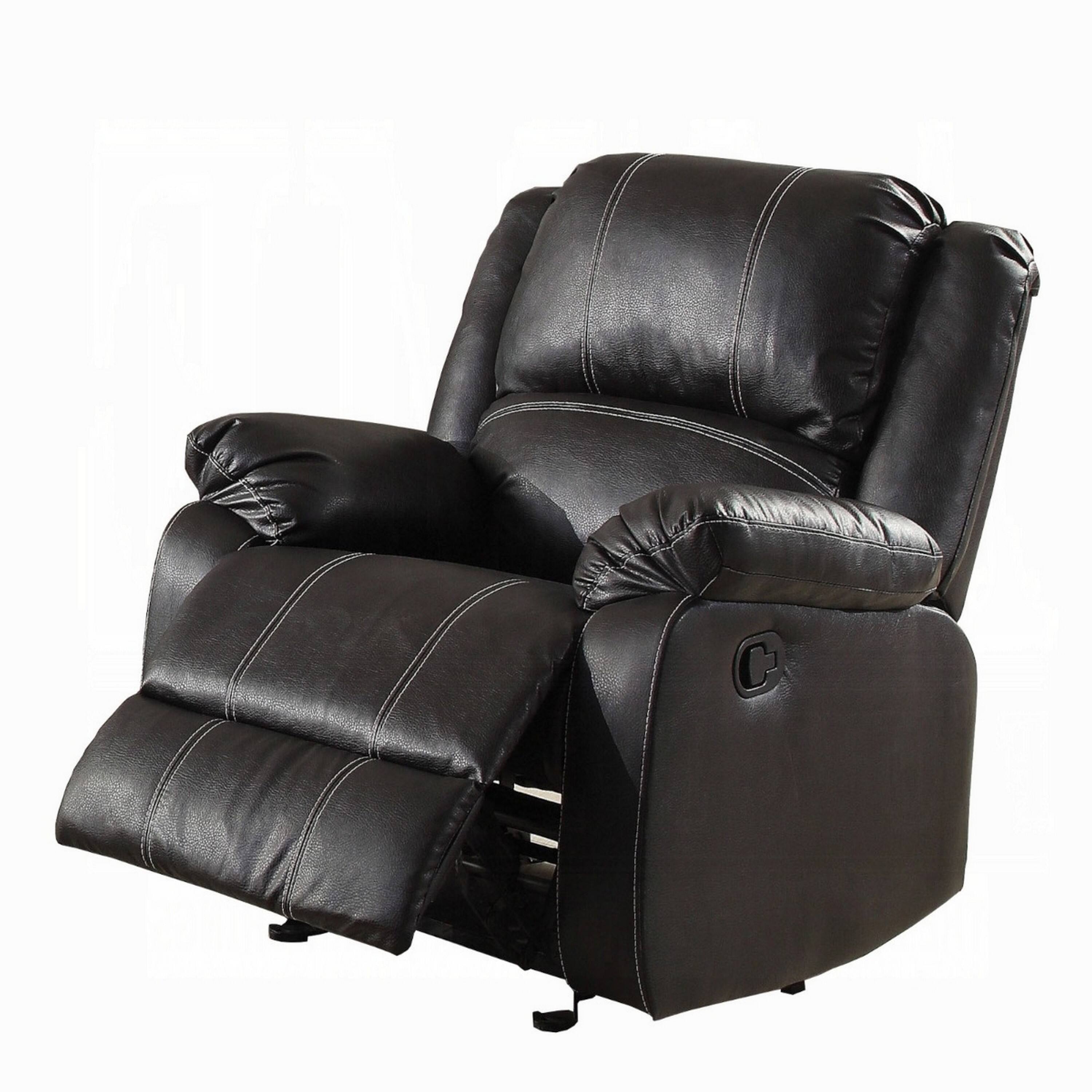 Alt View 1. Manhattan Lane - Zuru Motion Manual Rocker Recliner Chair, Plush Black Faux Leather - Black.